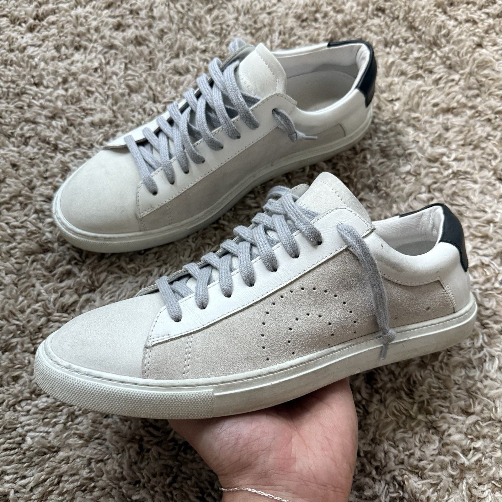 Oliver Cabell Low White Leather Grey Suede Shoes Italy