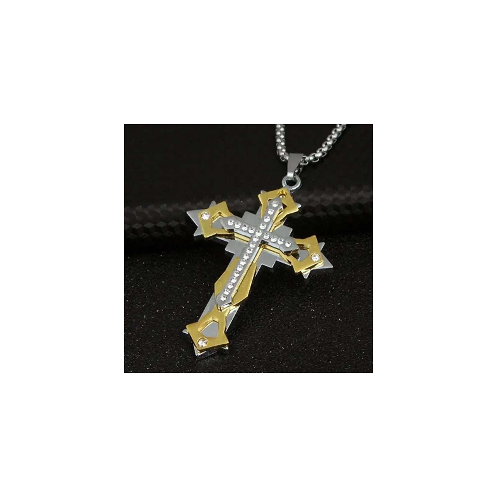 Other Titanium Steel Cross Necklace • CZ Pendant • BLACK Anodized Size ONE SIZE - 4 Thumbnail