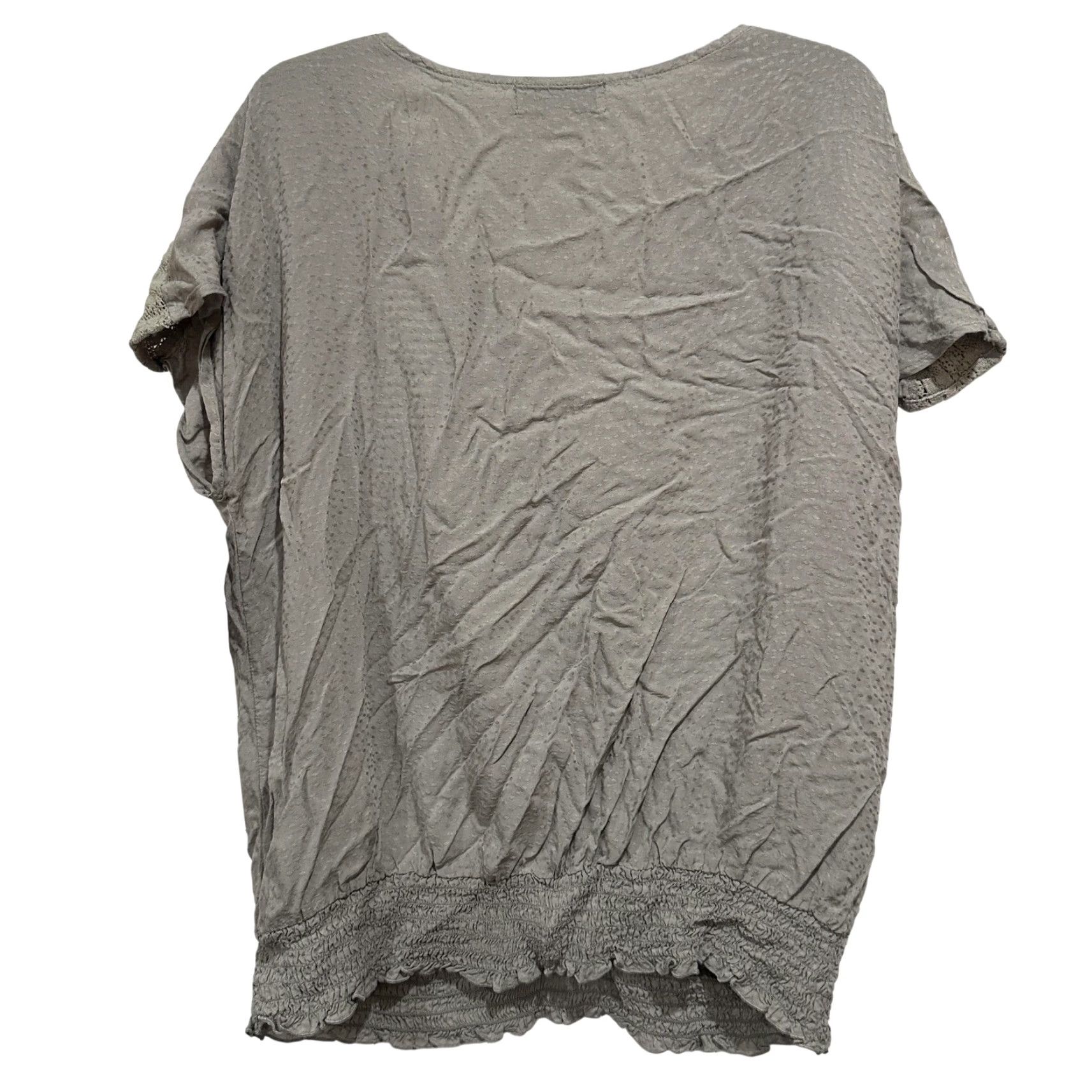 Olive Live & Let Live Blouse 1X Sage Green V-Neck Crochet Ruffle Dolman Short Sleeve Plus Size Women Size XL / US 12-14 / IT 48-50 - 3 Thumbnail