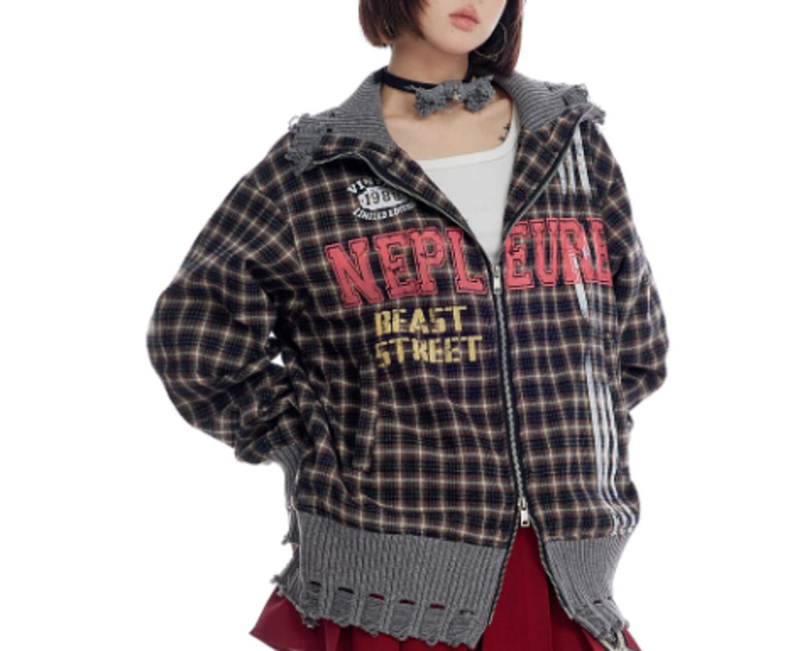 Other Destroyed Plaid Check Zip Jacket | Raw Frayed Hem Street Size US M / EU 48-50 / 2 - 5 Thumbnail