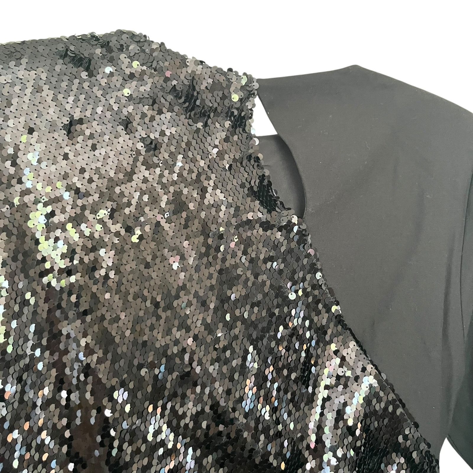 Zara Zara Black Sequin Contrast Mini Dress Long Sleeve Ruched Size XS / US 0-2 / IT 36-38 - 4 Thumbnail