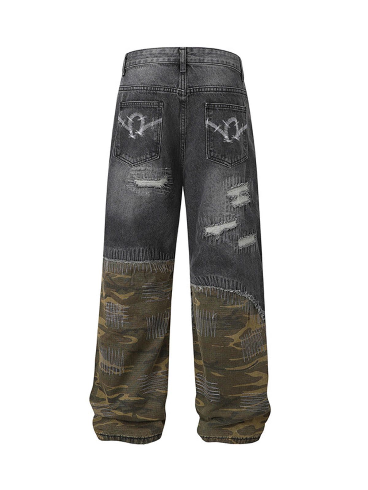 Japanese Brand Distressed Camouflage Patchwork Jeans Size 30" / US 8 / IT 44 - 7 Thumbnail