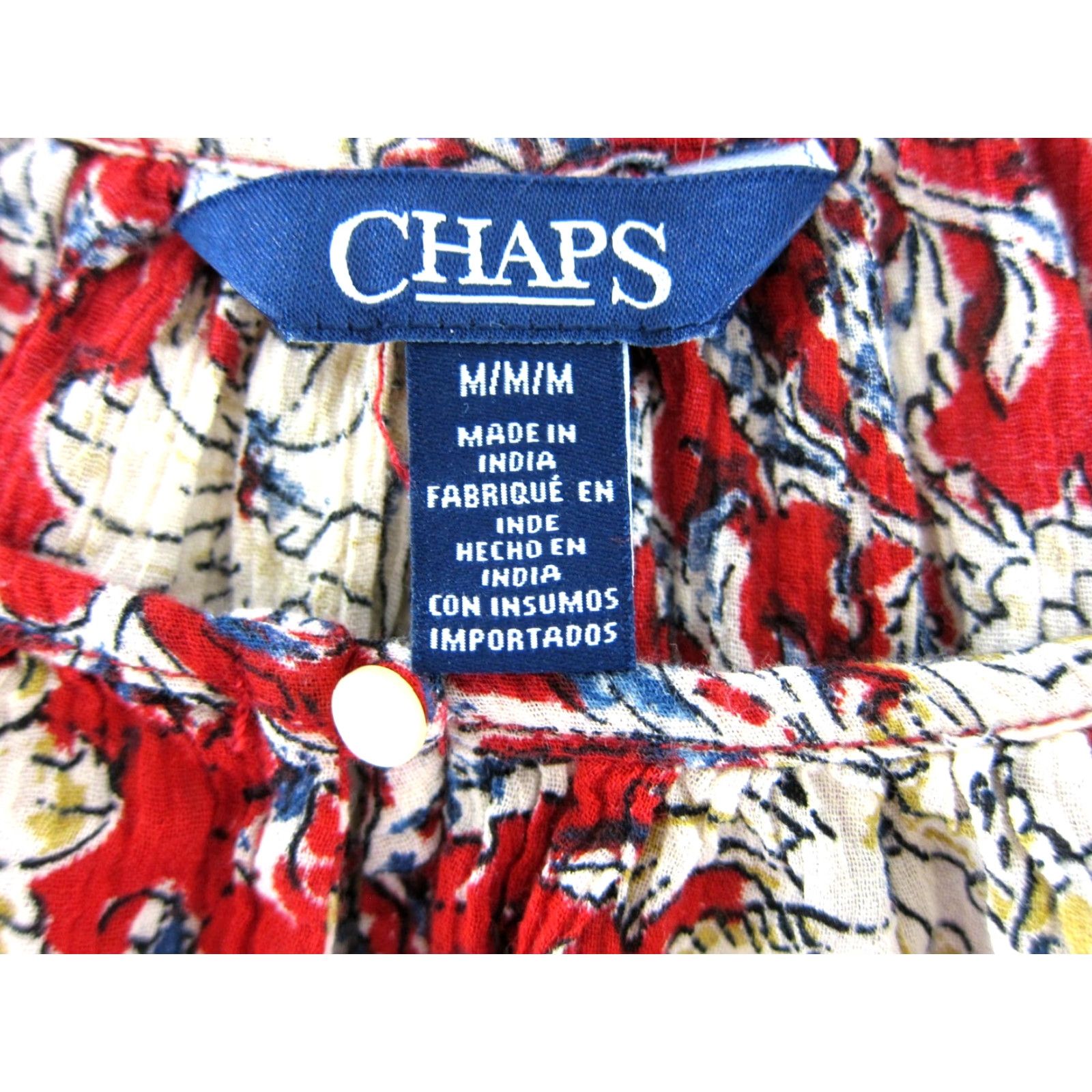 Ralph Lauren Ralph Lauren CHAPS 100% Cotton Red Floral 3/4 Sleeve Peasant Blouse Medium Women Shirt Size M / US 6-8 / IT 42-44 - 3 Thumbnail