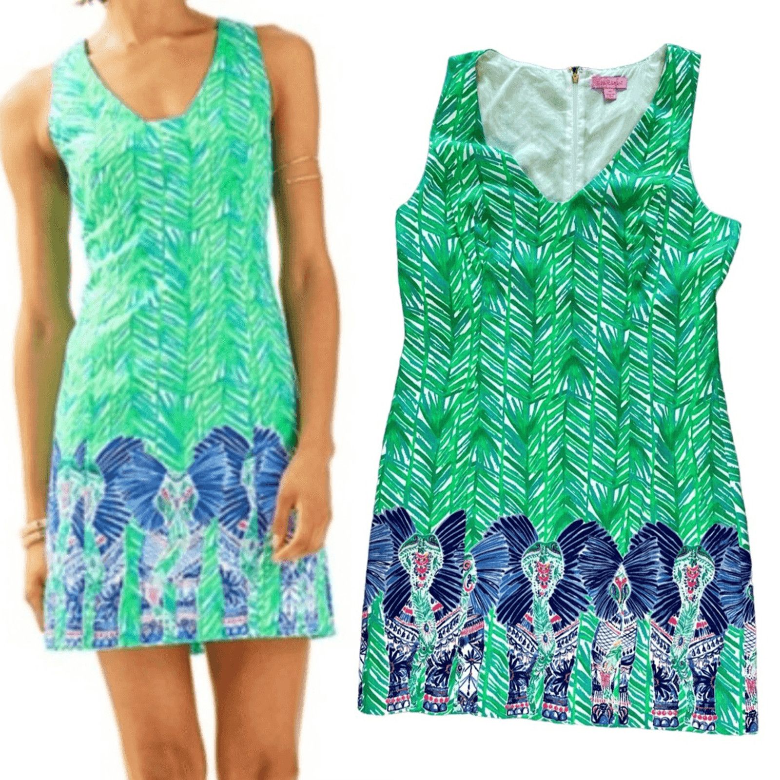 Lilly Pulitzer Lilly Pulitzer Tandie Shift Dress Green Elephants 10 Coastal Size L / US 10 / IT 46 - 1 Thumbnail