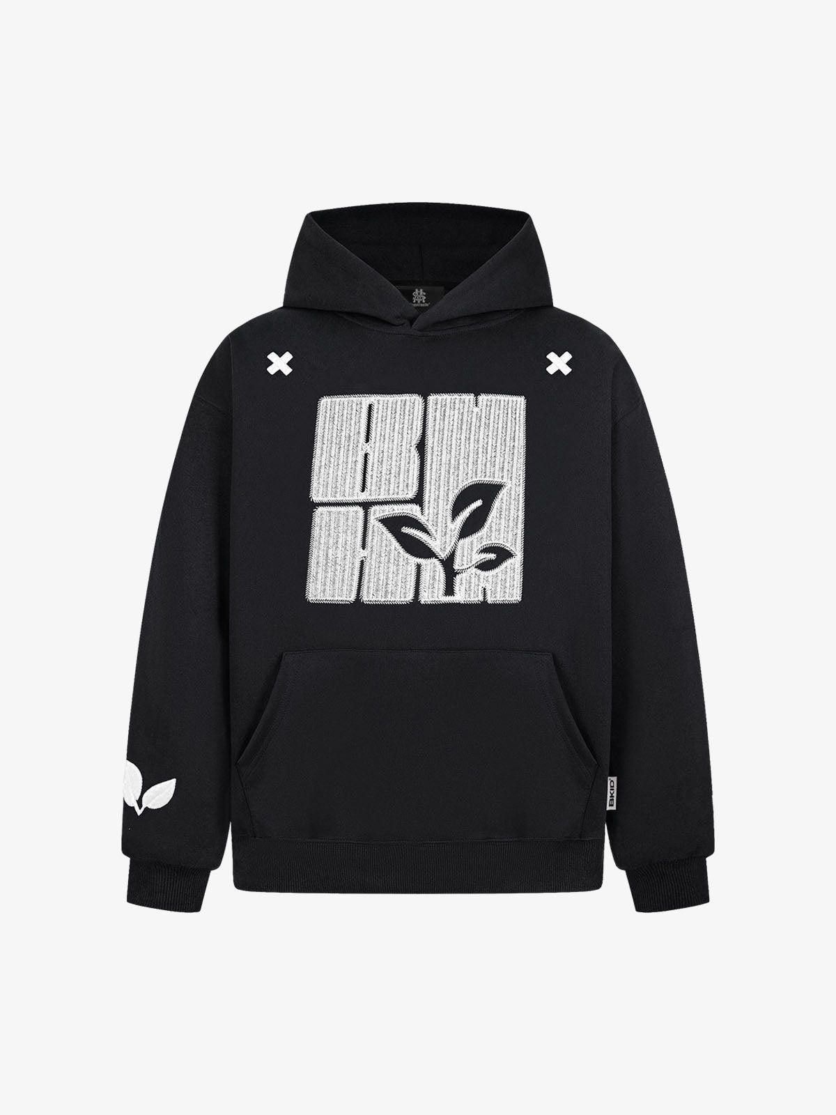 Japanese Brand Black Embroidered Hoodie, Relaxed Fit Hooded Sweatshirt Size US M / EU 48-50 / 2 - 1 Thumbnail