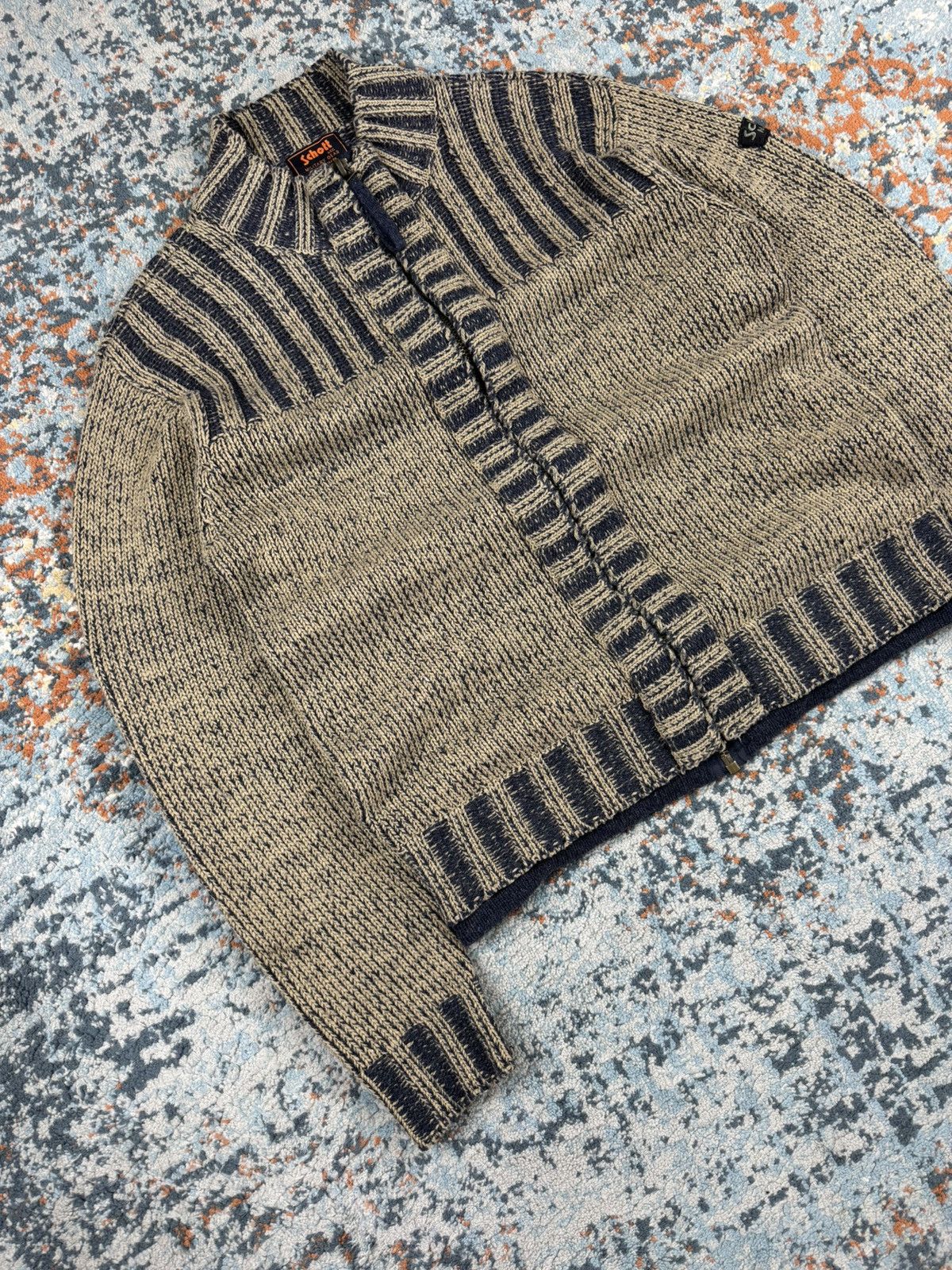 Schott × Vintage Vintage 90s Schott NYC military gear heavy zip knit sweater Size US L / EU 52-54 / 3 - 3 Thumbnail