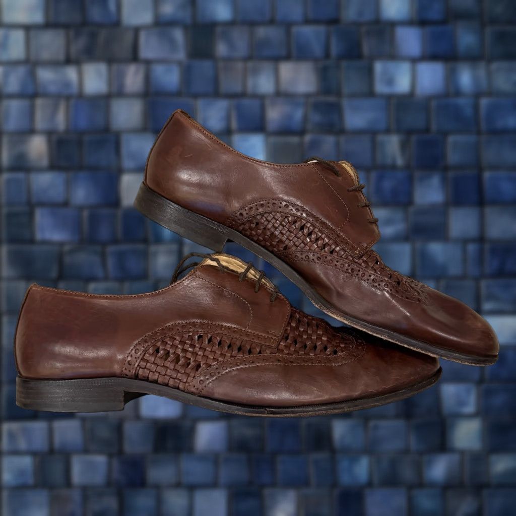 Bally VINTAGE Bally Mixtum Brown Size 10 E Woven Leather Cap Toe Oxford Dress Shoe Men's Italy Size ONE SIZE - 1 Thumbnail