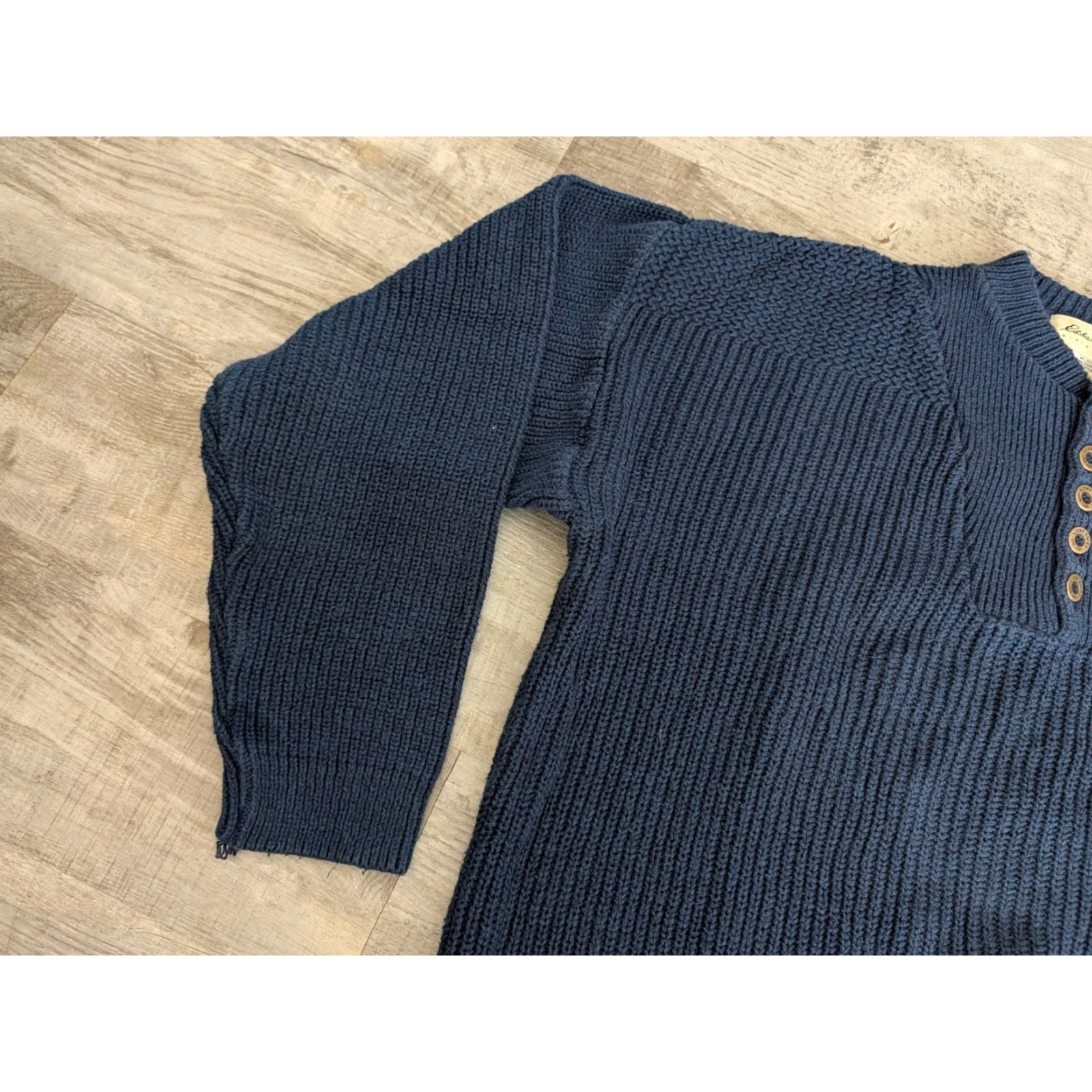 Eddie Bauer Vtg Eddie Bauer Sweater Mens L Blue Knit Fisherman Ribbed Henley USA Made EUC Size US L / EU 52-54 / 3 - 5 Thumbnail