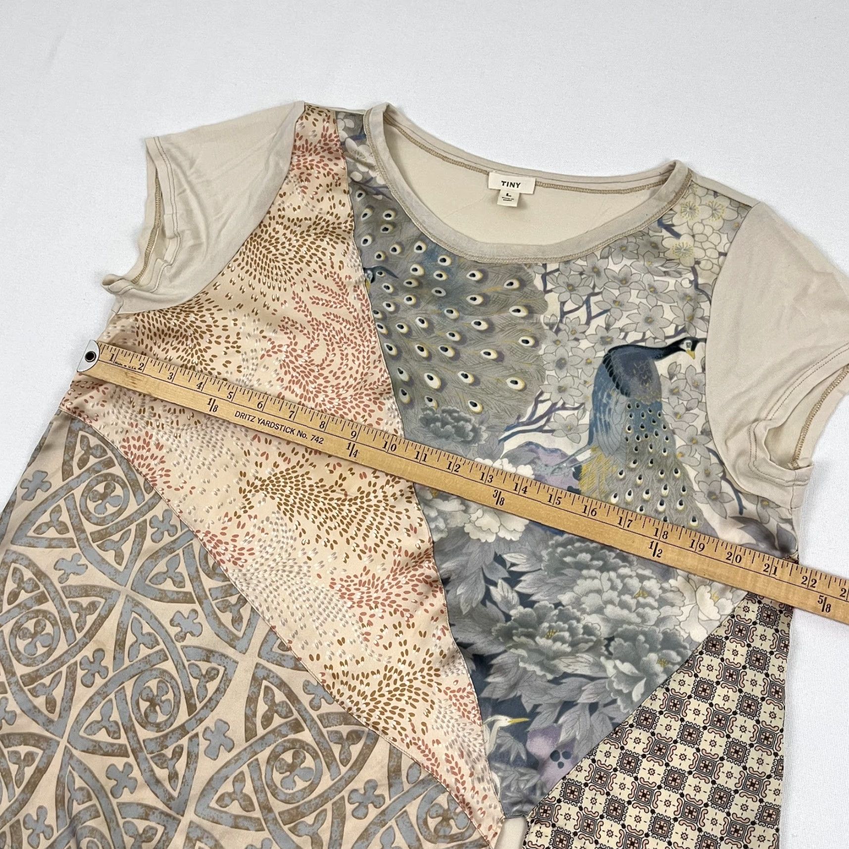 Anthropologie Tiny by Anthropologie Blouse Womens L Boxy Peacock Patchwork Tie Front Boho Top Size L / US 10 / IT 46 - 5 Thumbnail