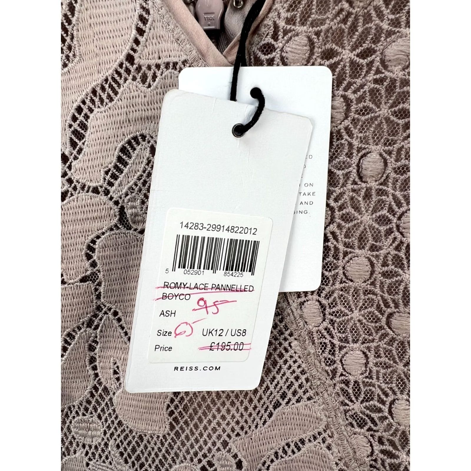 Reiss Reiss Dress Bodycon Lace Ash Pink UK12 US8 M Regular 100% Cotton Sleeveless Long Party/Cocktail Women Size M / US 6-8 / IT 42-44 - 4 Thumbnail