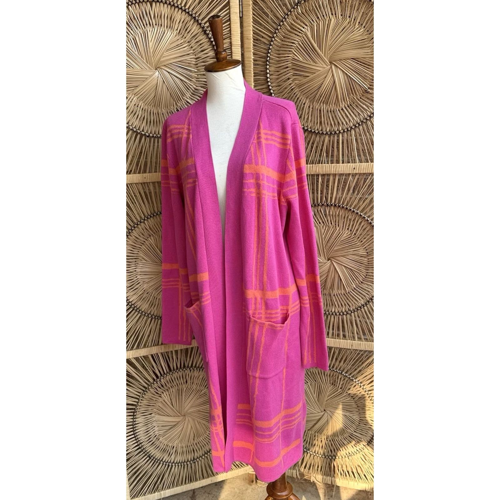 Isaac Mizrahi Isaac Mizrahi Cardigan Long Line Duster Pink Orange Medium Womens Knit Cotton Blend Lined NWOT Size M / US 6-8 / IT 42-44 - 3 Thumbnail