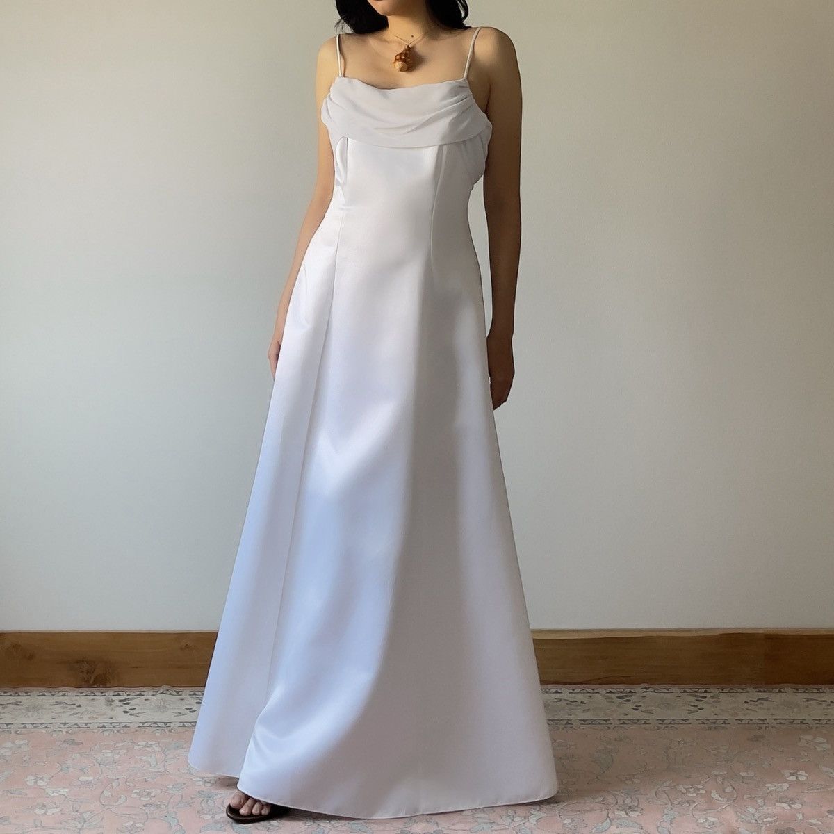 Other Vintage 1990s White Satin Chiffon Cowl Neck Gown (S–M) Size M / US 6-8 / IT 42-44 - 6 Thumbnail