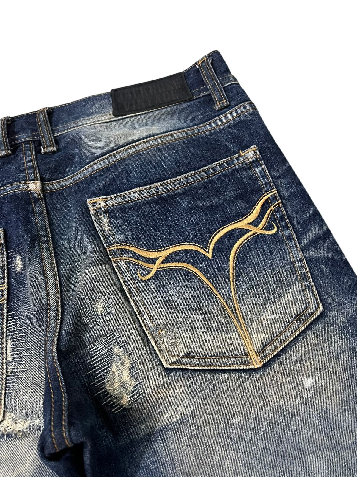 Japanese Brand 💥Flare💥Vintage Jack Rose Distress Patchwork Jean Size US 33 - 16 Thumbnail