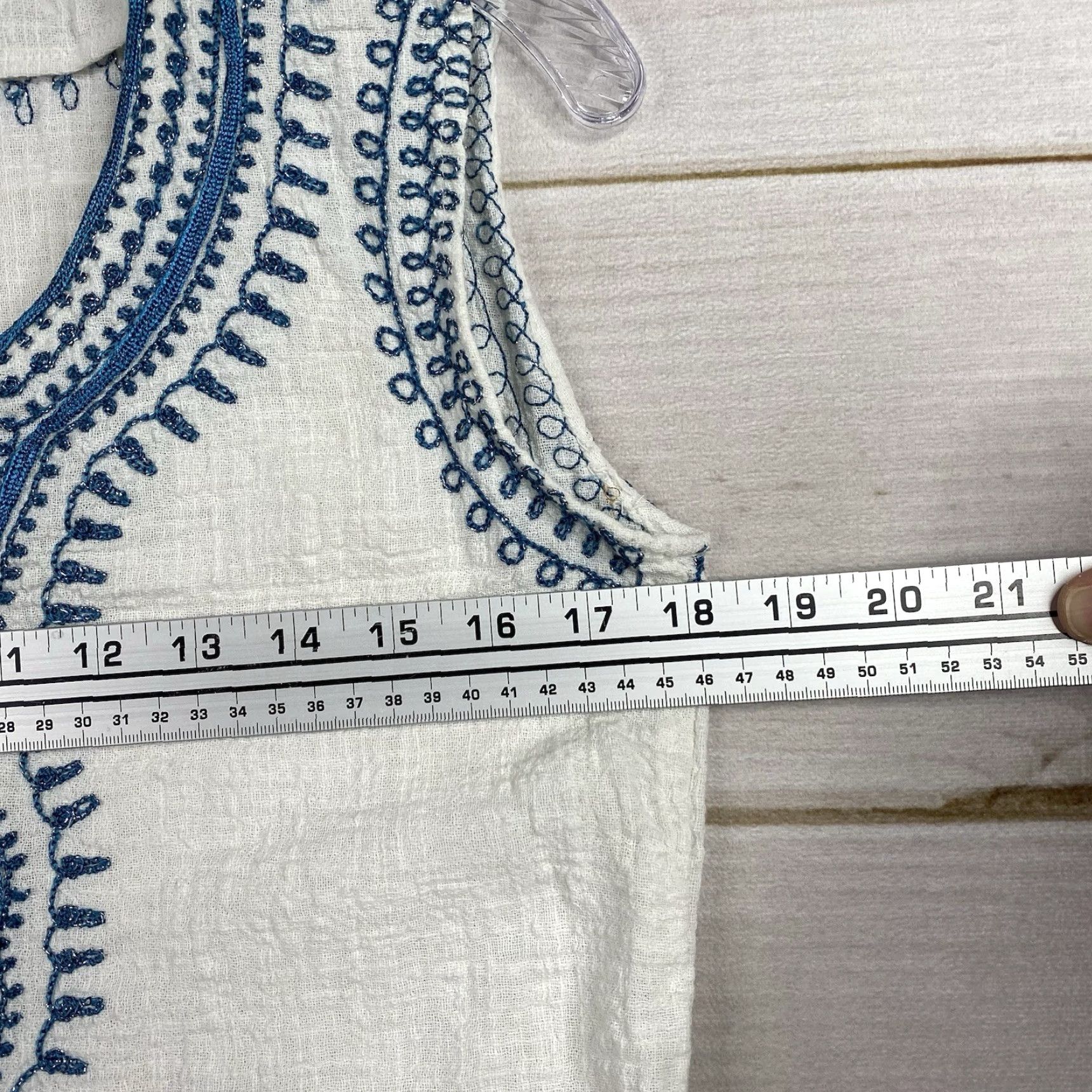 Vintage Solitaire Womens Top M White Embroidered Boho Tie Neck Sleeveless Chiffon Cotton Casual Shirt Size M / US 6-8 / IT 42-44 - 6 Thumbnail