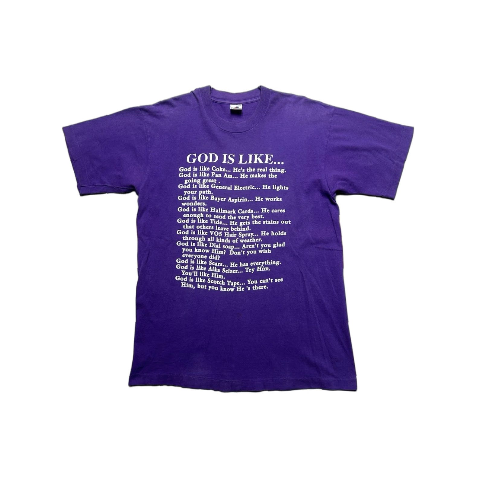 Vintage VINTAGE 90s graphic t shirt god is like religious Jesus tee single stitch Large T-Shirt Mens Purple 90s Boys? Size US L / EU 52-54 / 3 - 1 Thumbnail