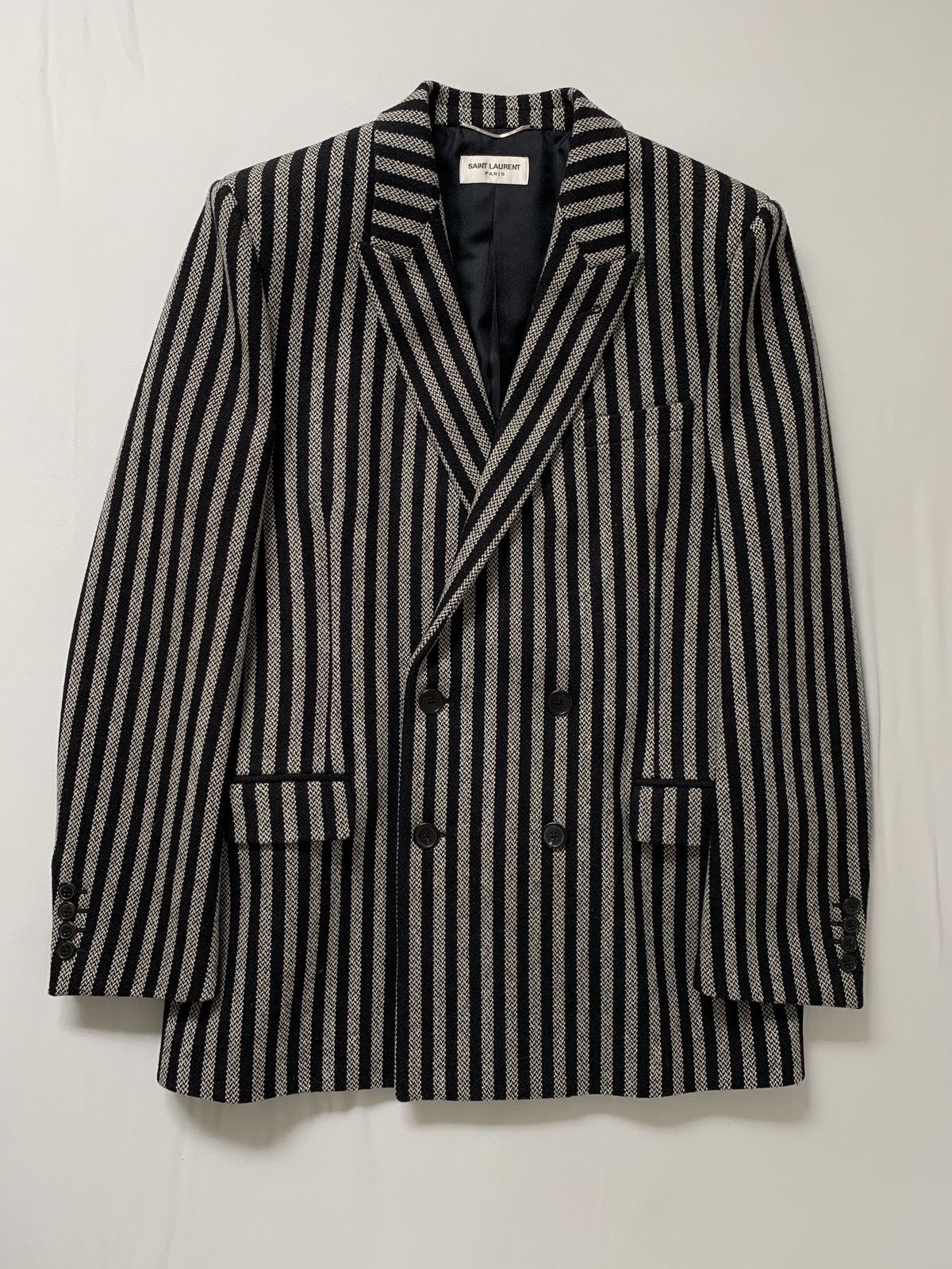 Hedi Slimane × Saint Laurent Paris FW2014 1/1 Sample Double Breasted Striped Wool Peacoat Size US M / EU 48-50 / 2 - 4 Thumbnail