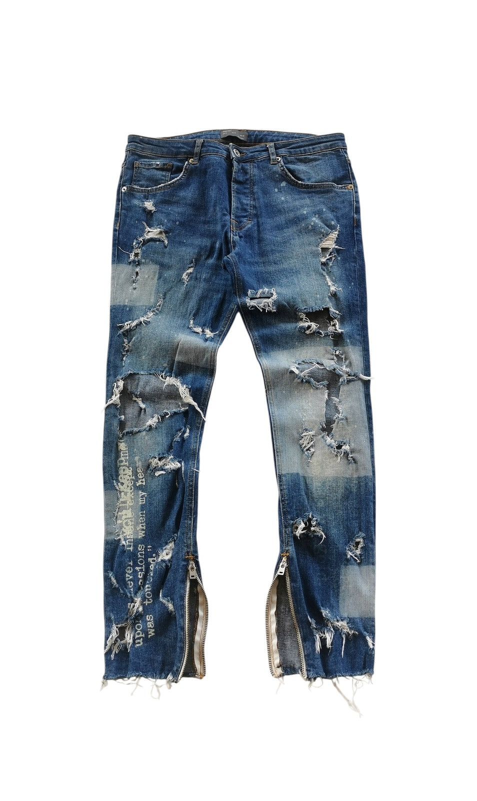 Zara Grunge Zara Distressed Zippered Ankle Slim Jeans, 32x28.5 Size US 32 / EU 48 - 1 Thumbnail
