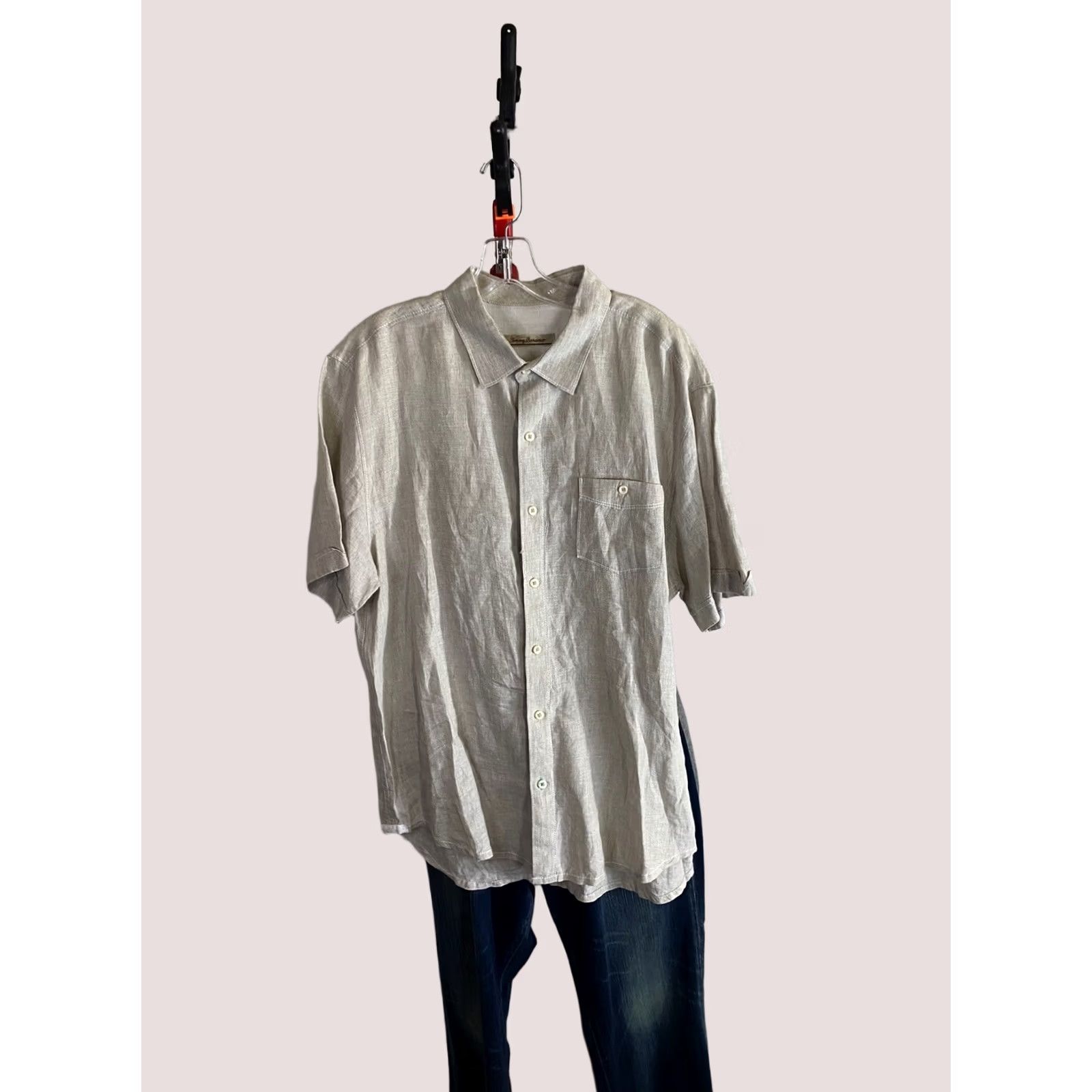 Tommy Bahama Tommy Bahama 100% Linen SHIRT Short Sleeve Button-Up Beige Large L 33 Mens Size US L / EU 52-54 / 3 - 1 Thumbnail