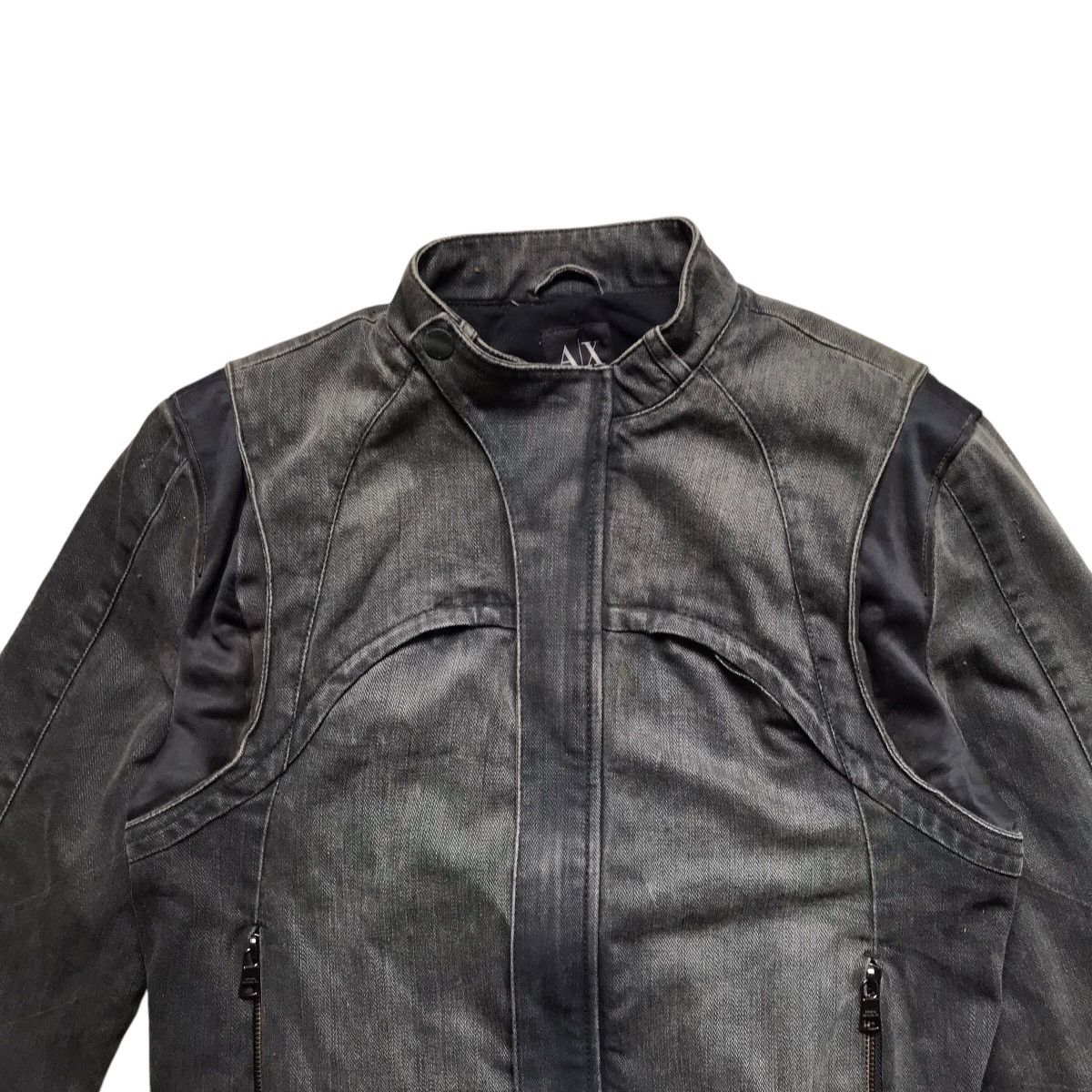 Armani Exchange VINTAGE ARMANI EXCHANGE RACING BIKER DENIM JACKET Size US XS / EU 42 / 0 - 2 Thumbnail