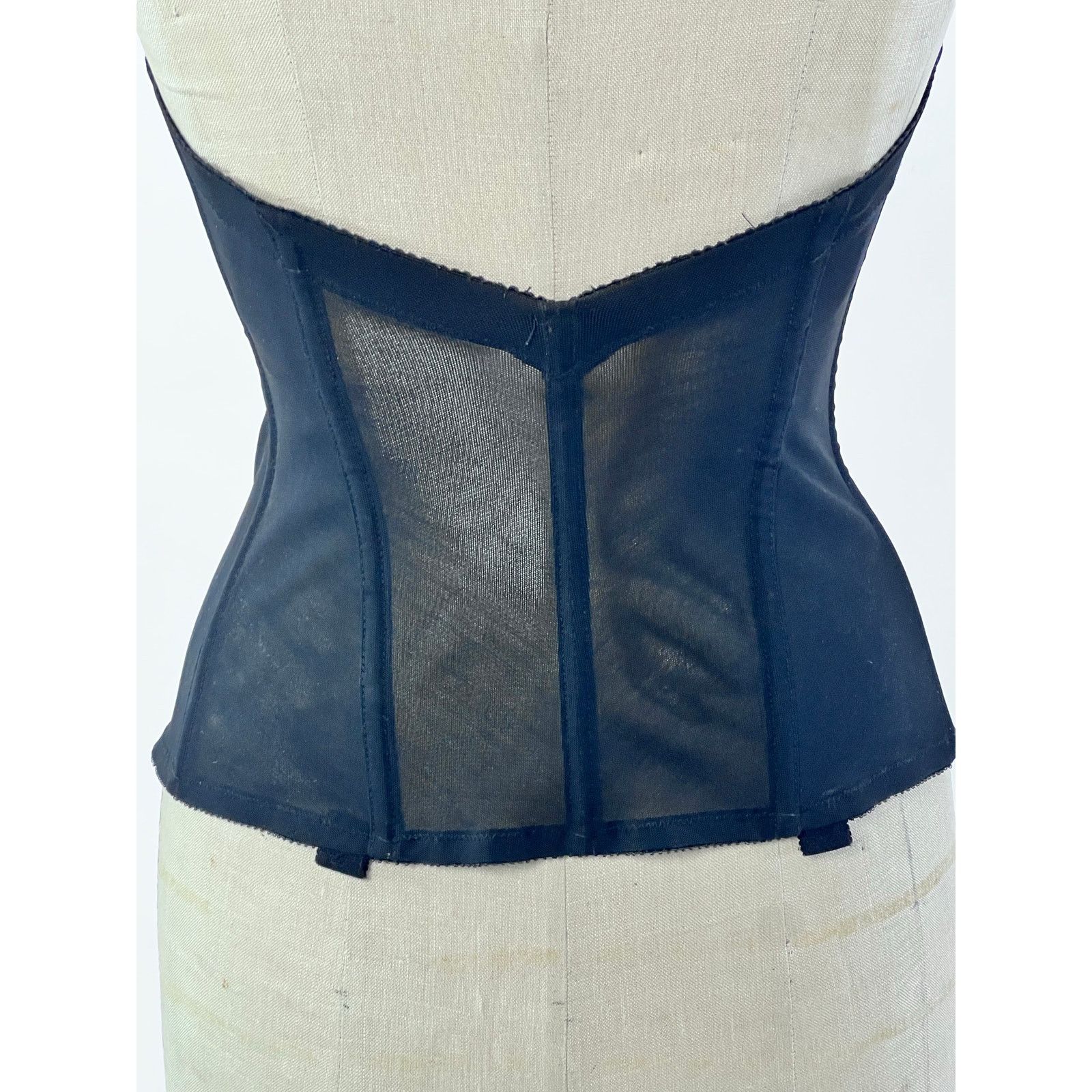 VTG Black Lace Corset Top Zip Satin Lingerie Bustier 34C