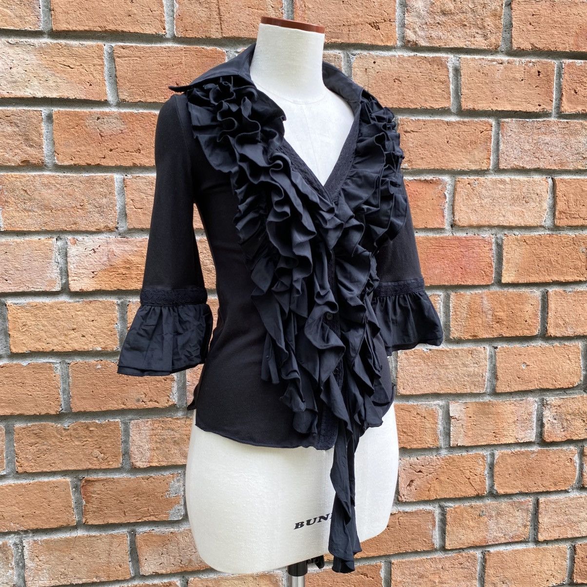 Designer × Japanese Brand Cook jeans Y2K Punk Black Ruffle Fitted Blouse Size M / US 6-8 / IT 42-44 - 3 Thumbnail