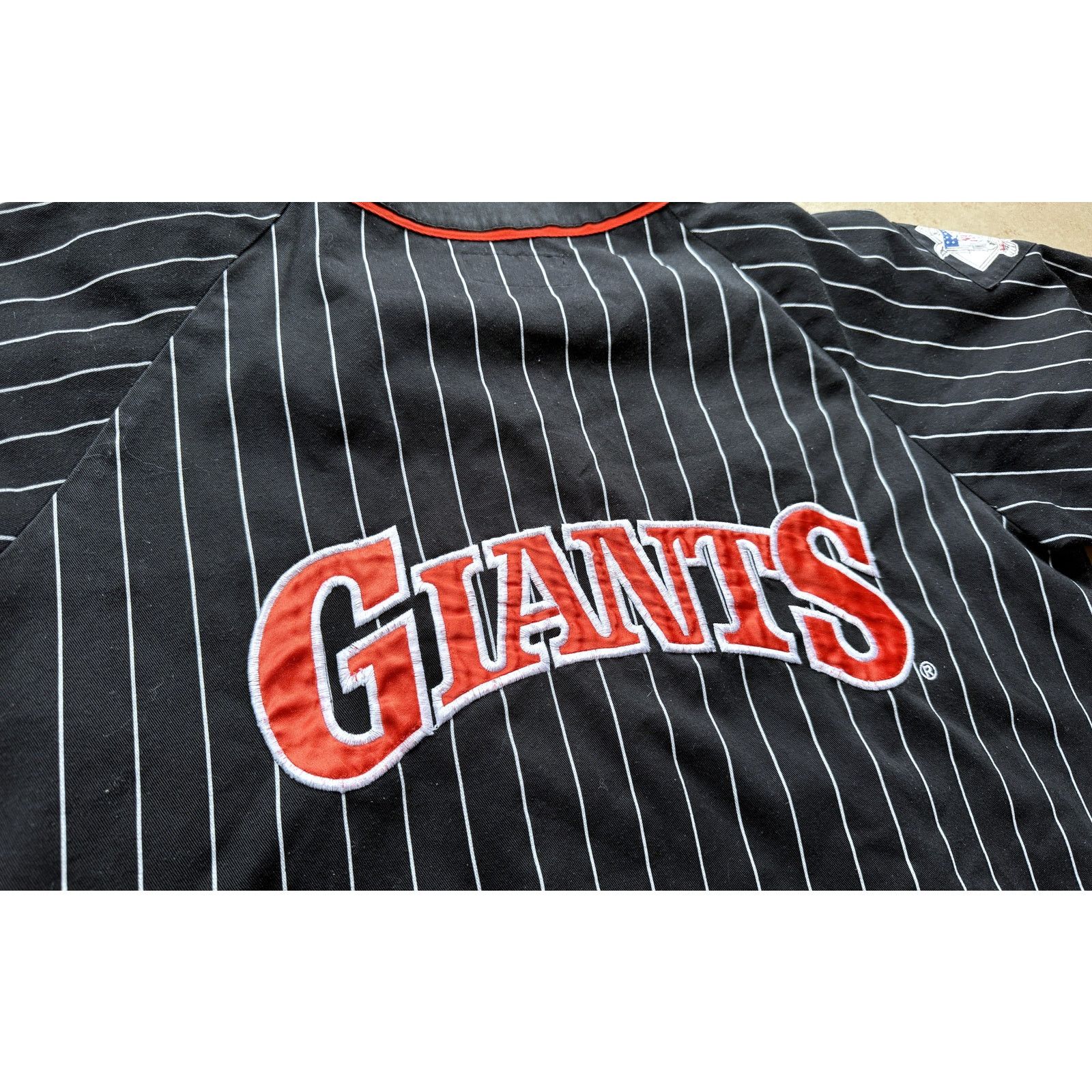 MLB × Starter SF Giants 90s STARTER jersey XL black Pinstripe baseball vtg Size US XL / EU 56 / 4 - 7 Thumbnail
