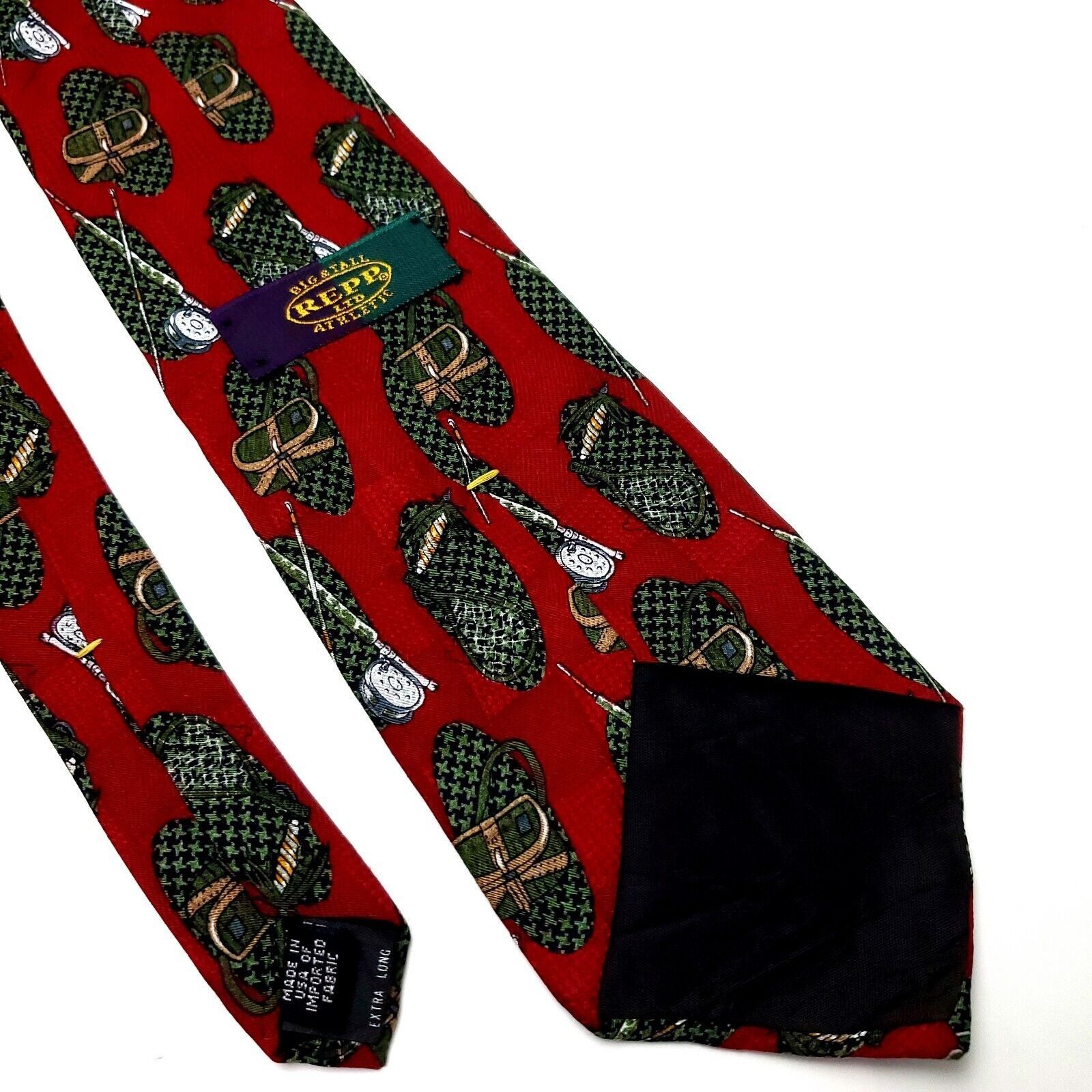 Vintage Repp Ltd Silk Tie Red Print Fishing Long Wide Size ONE SIZE - 5 Thumbnail
