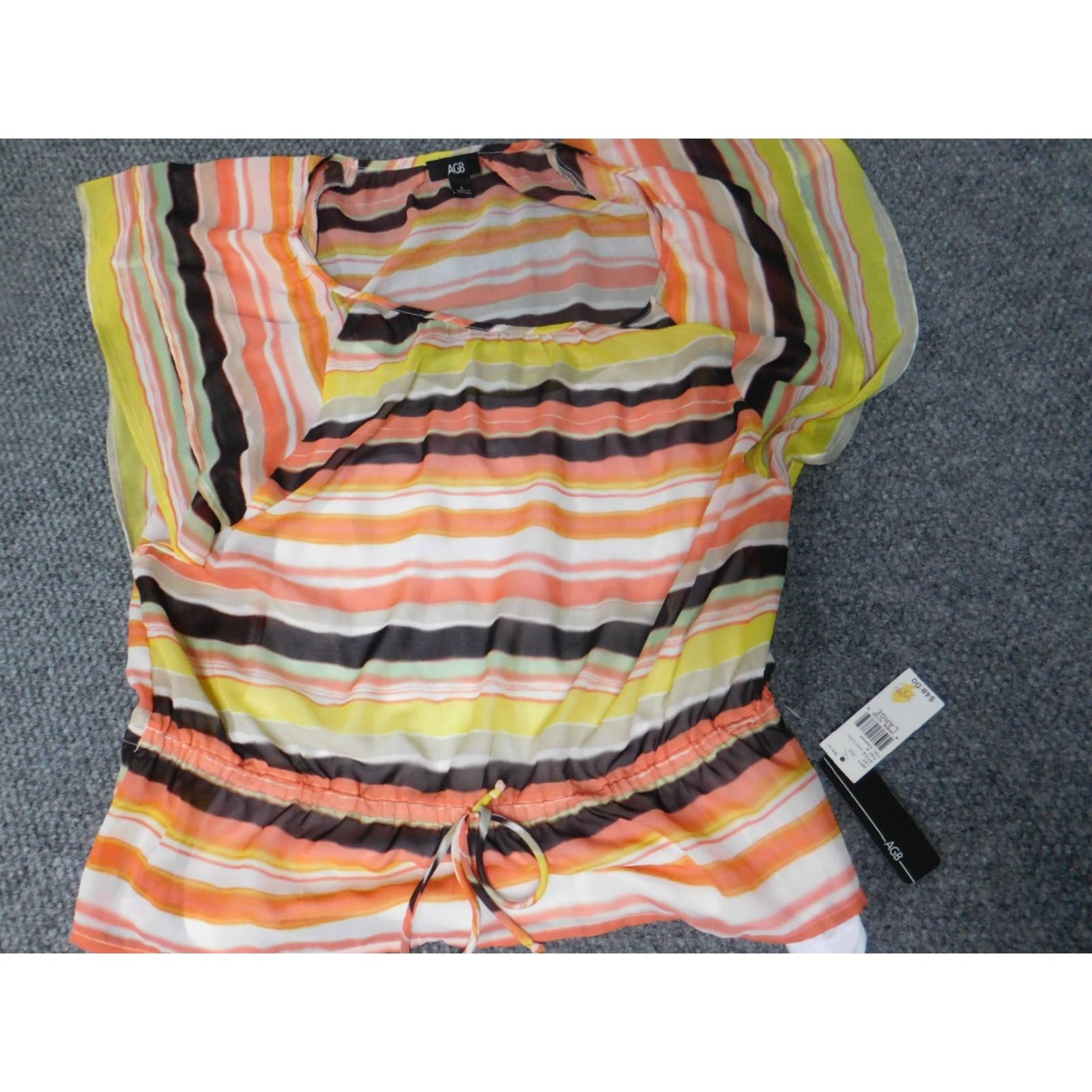 Vintage AGB Blouse Shirt Women Large Orange Stretch Pullover Casual Polyester Rayon Sleeveless Collared Ruffle Size L / US 10 / IT 46 - 3 Thumbnail