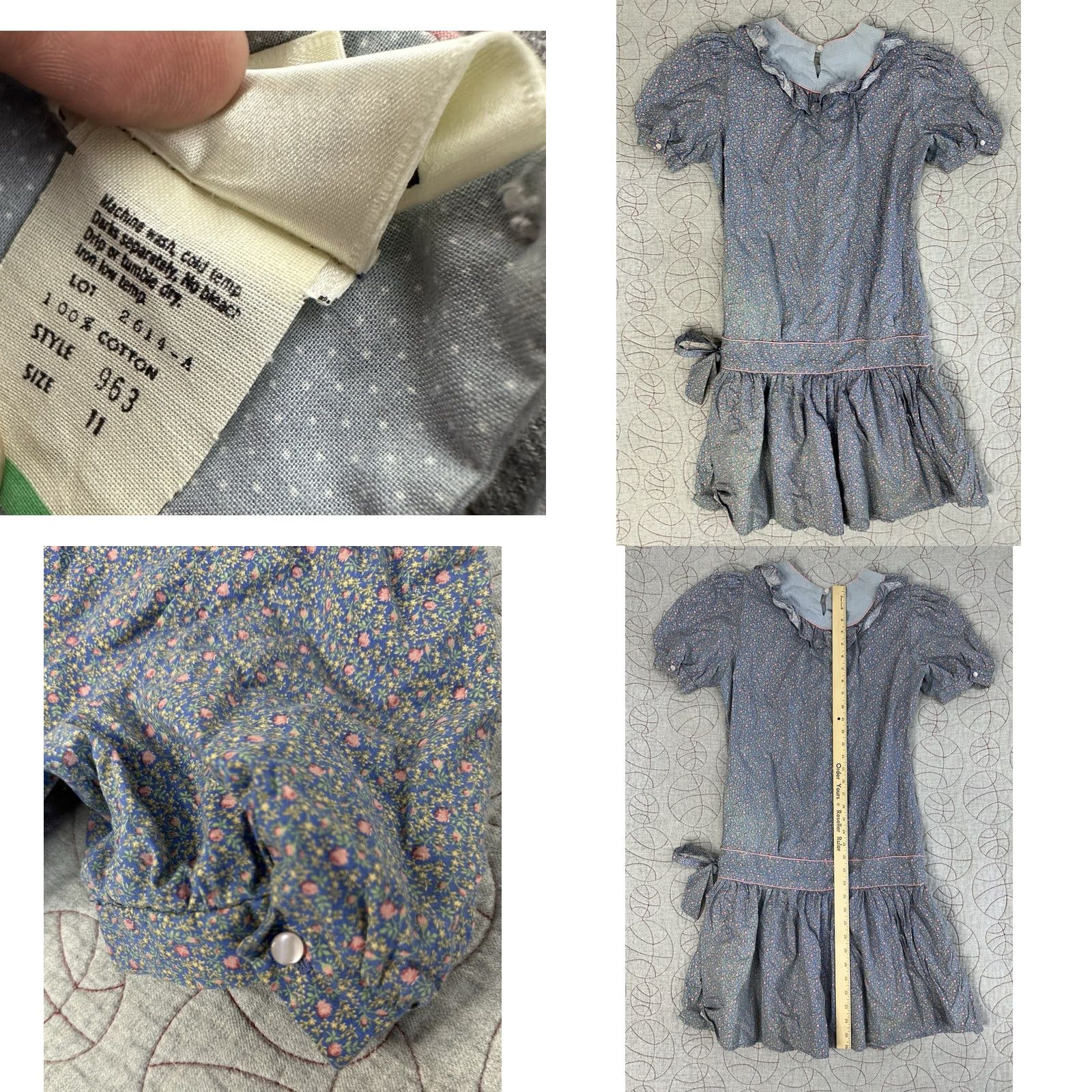 Vintage VTG 80s Byer Too! Floral Prairie Dress Puff Sleeves Drop Waist Ruffle Collar 11 Size S / US 4 / IT 40 - 8 Thumbnail