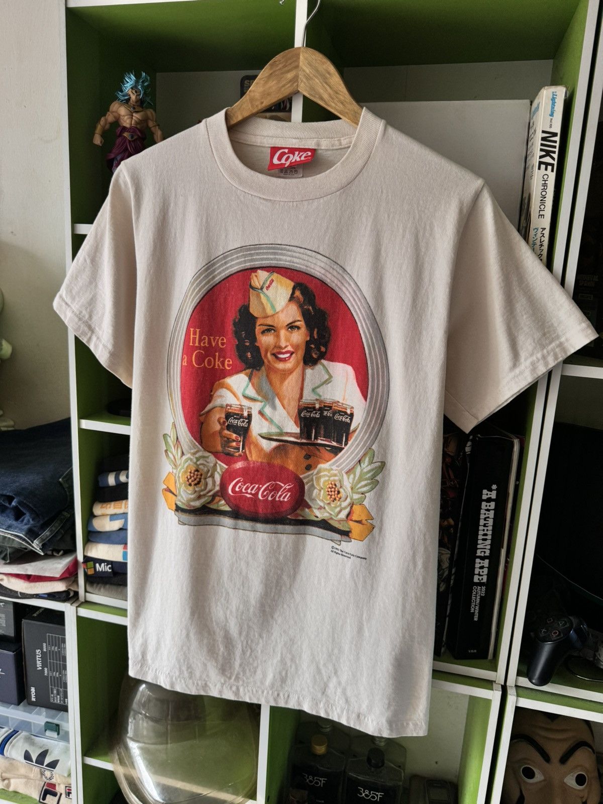 image of Coca Cola Vintage 90's Cocacola Coke Promo Modelling Tee Sedign in Cream, Men's (Size Small)