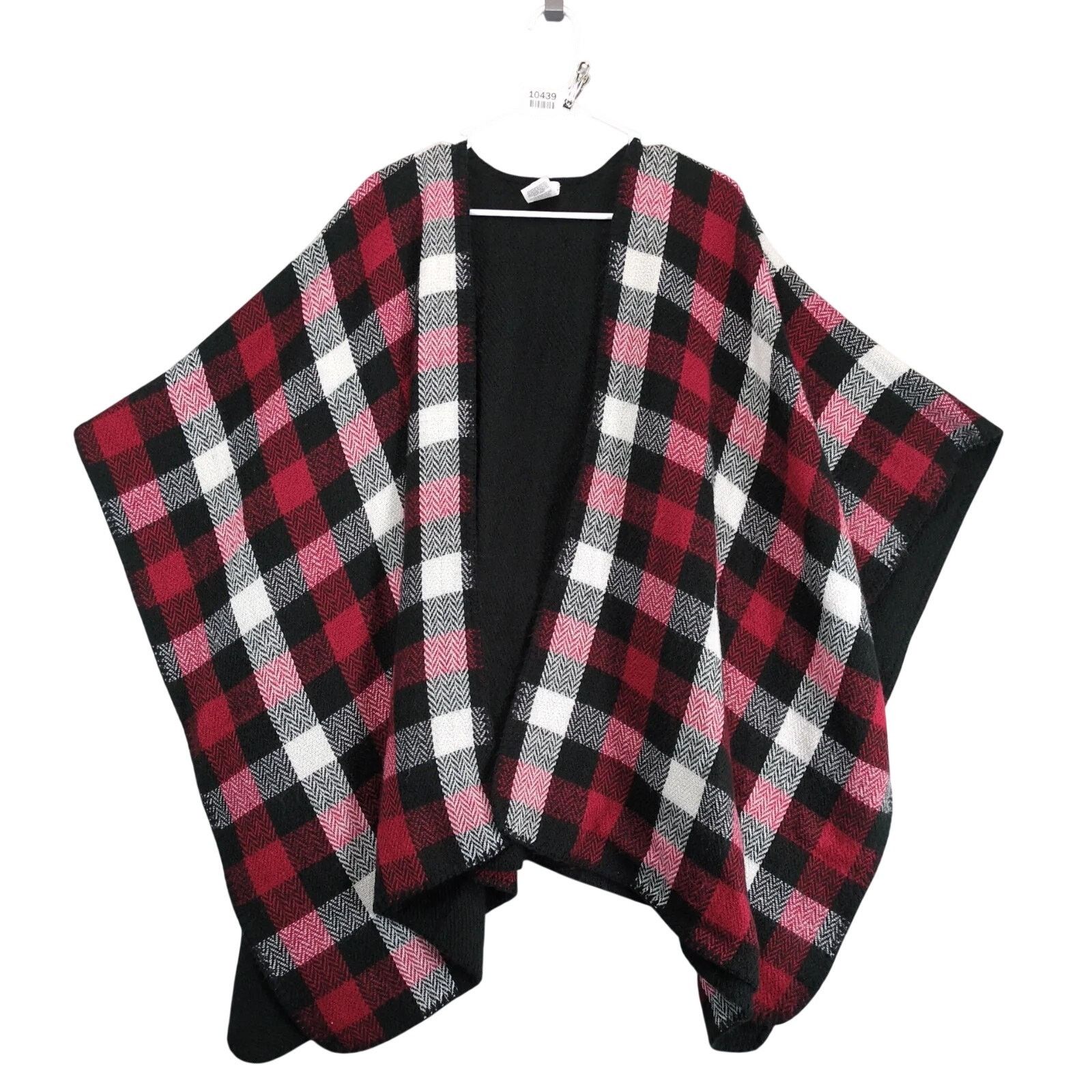 Woolrich Woolen Mills Woolrich Reversible Poncho Womens Red Plaid Black Open Front Size ONE SIZE - 1 Thumbnail