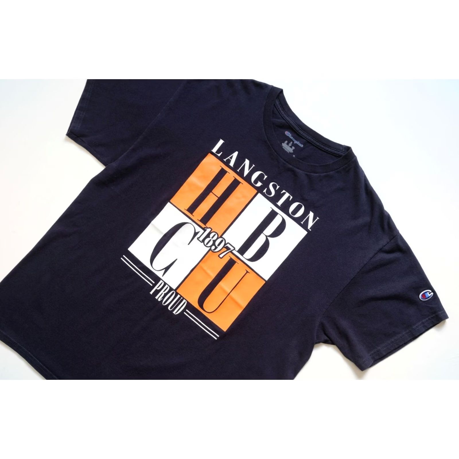 Champion VINTAGE Champion T-Shirt Blue Graphic Print Men L Crew Neck Short Sleeve Langston University HBCU RETRO 90s style Size US L / EU 52-54 / 3 - 5 Thumbnail