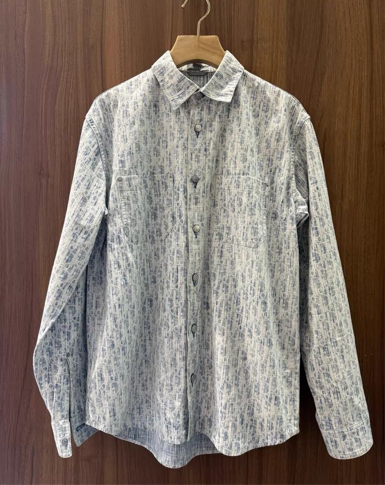 Dior Dior Size 38 Blue and white full-print logo long-sleeved sh Size US XXS / EU 40 - 1 Thumbnail