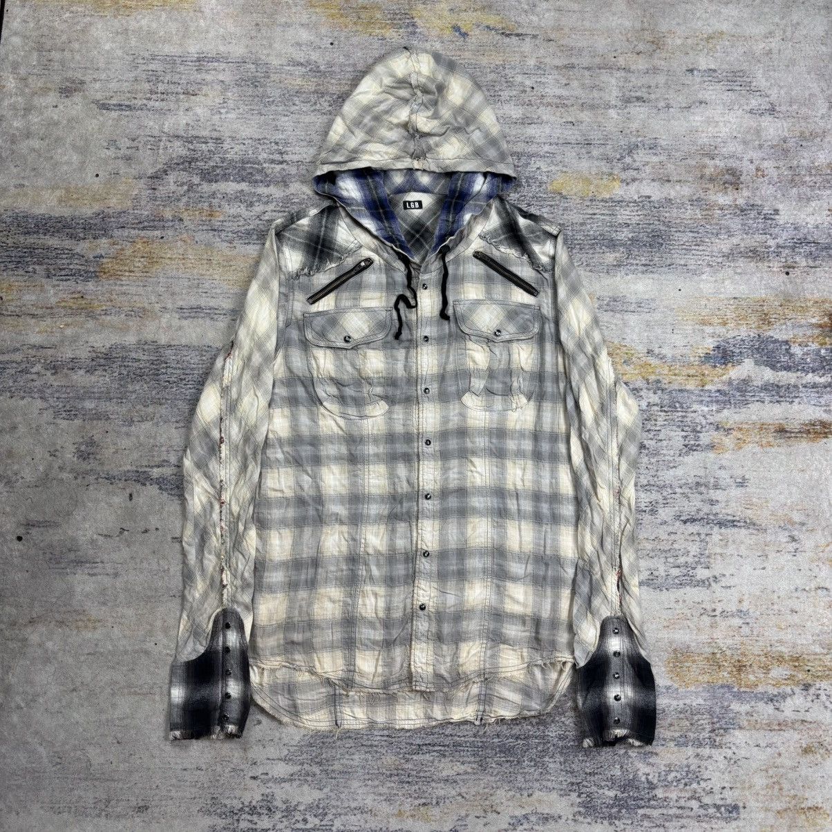 Le Grande Bleu (L.G.B.) Le grande bleu shadow plaid hooded shirt raw cut Size US M / EU 48-50 / 2 - 1 Thumbnail