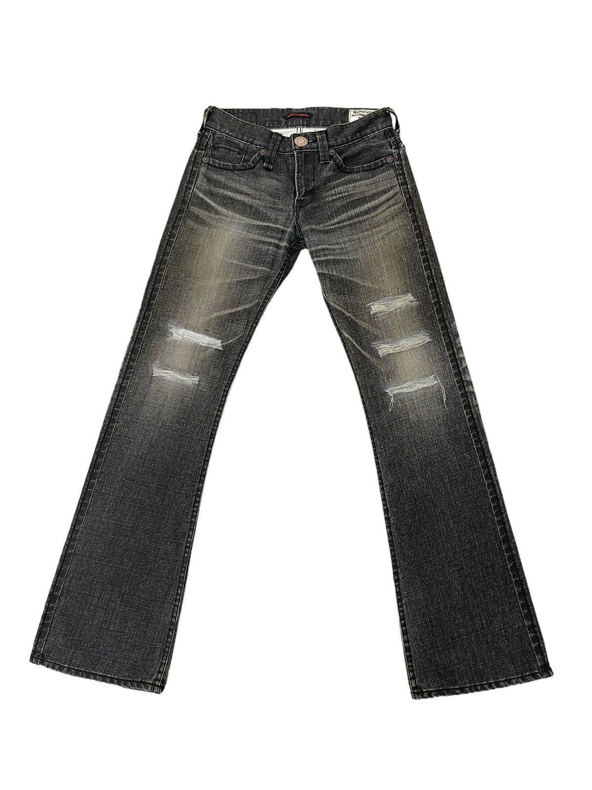 Japanese Brand Flare Jeans Blue Way Faded Thrash Distress Boot Cut 6🟦2 Size US 29 - 2 Thumbnail