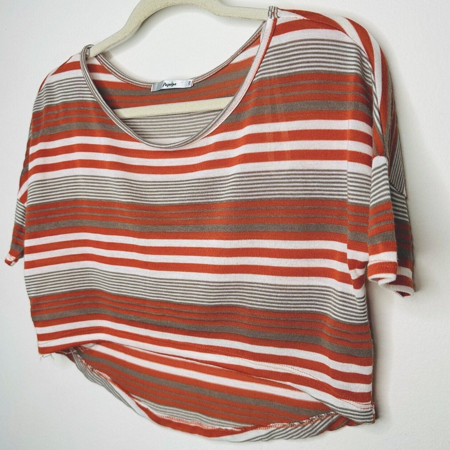 Other Papaya Casual Striped Short Sleeve Crop Scoop Neck Tee M Size M / US 6-8 / IT 42-44 - 2 Thumbnail
