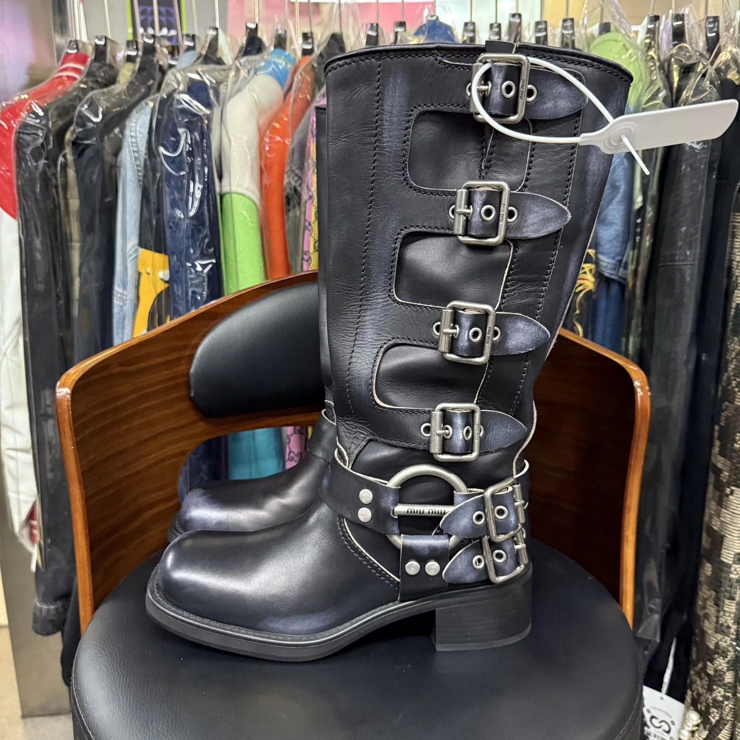 Miu Miu MiuMiu Knee-High Distressed Biker Calfskin Boots EU38 Mint Size US 7 / IT 37 - 5 Thumbnail