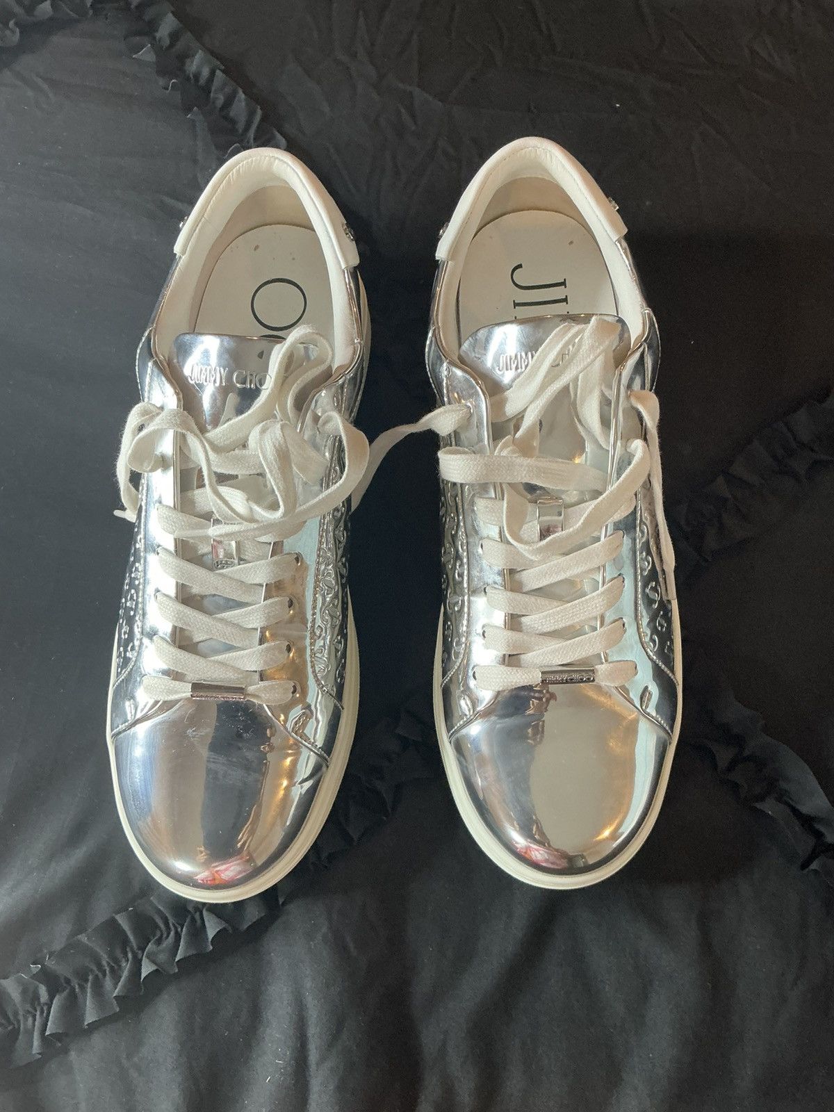 Jimmy Choo JIMMY CHOO ROME/M Logo Low-Tops – Metallic Silver Size US 11.5 / EU 44-45 - 5 Thumbnail