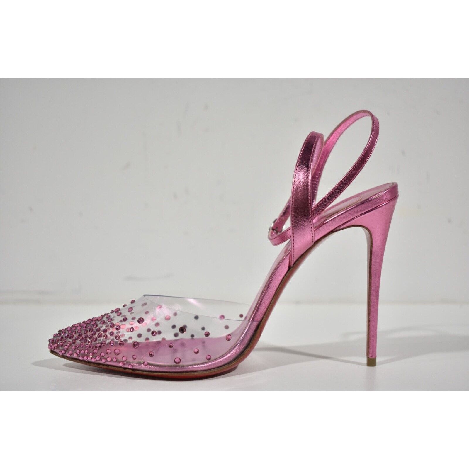 Christian Louboutin Spikaqueen 100 Pink PVC Ankle Strap Sandal Heel Pump 38.5 Size US 8.5 / IT 38.5 - 11 Thumbnail