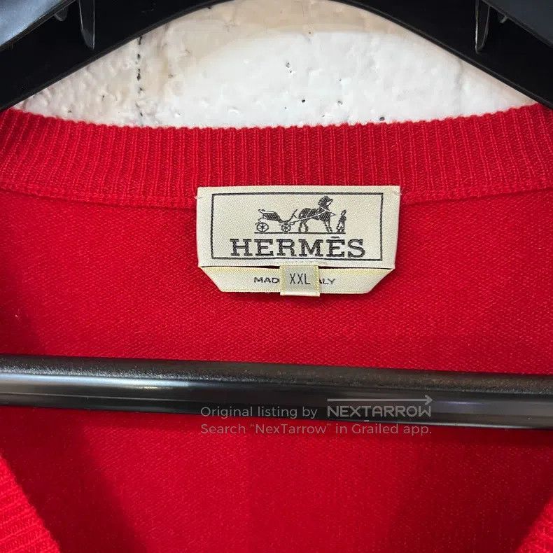 Hermes Hermes Red V-Neck Cashmere Sweater, Classic V-Neck Design, Size US XXL / EU 58 / 5 - 4 Thumbnail