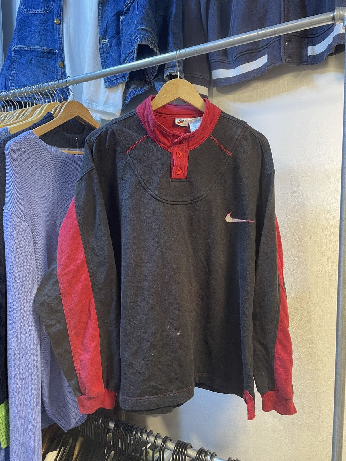 image of Nike Swoosh Half Buttons Sweatshirt in Black, Men's (Size XL)