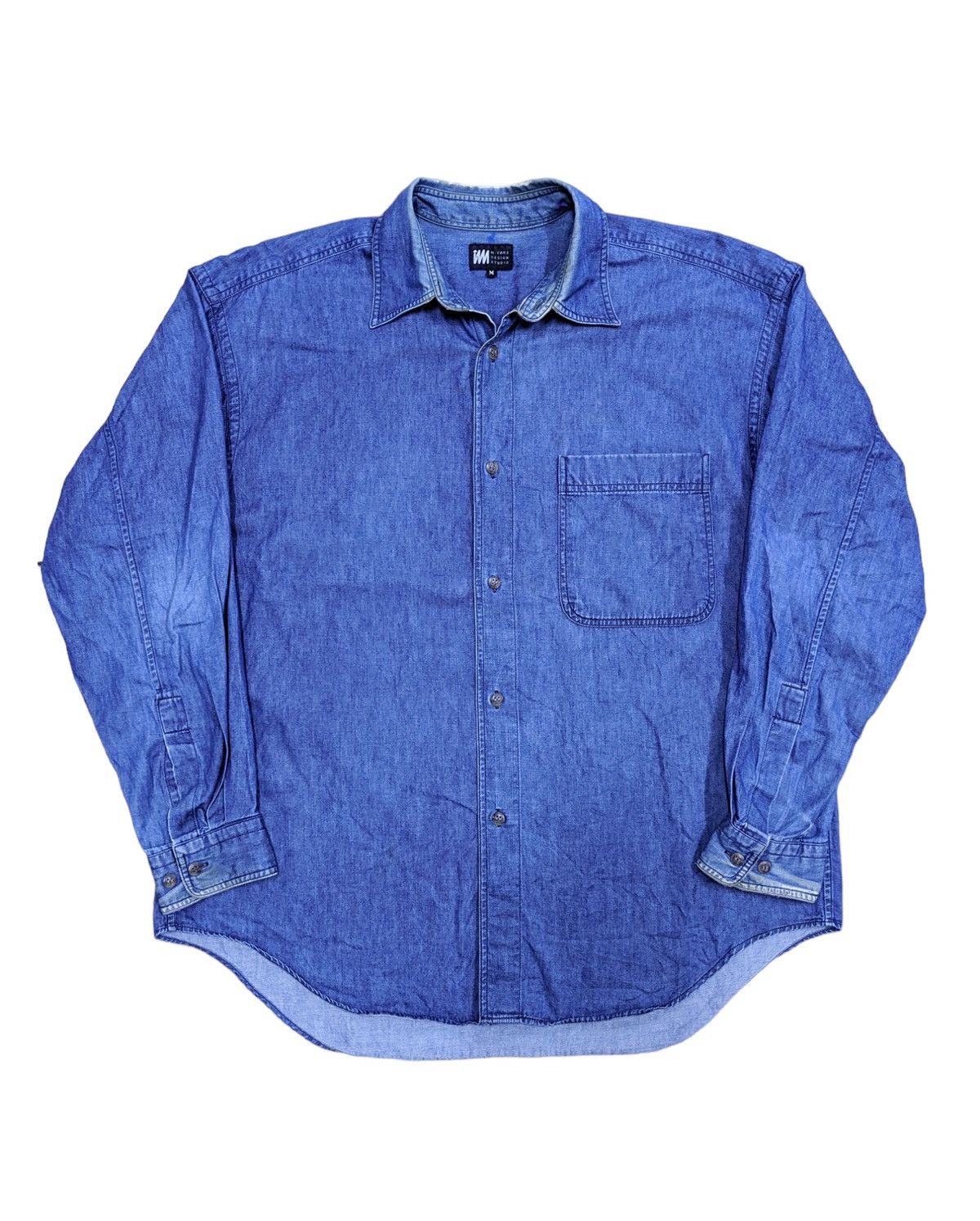 image of VTG Issey Miyake Denim Shirt in Blue Denim, Men's (Size Medium)