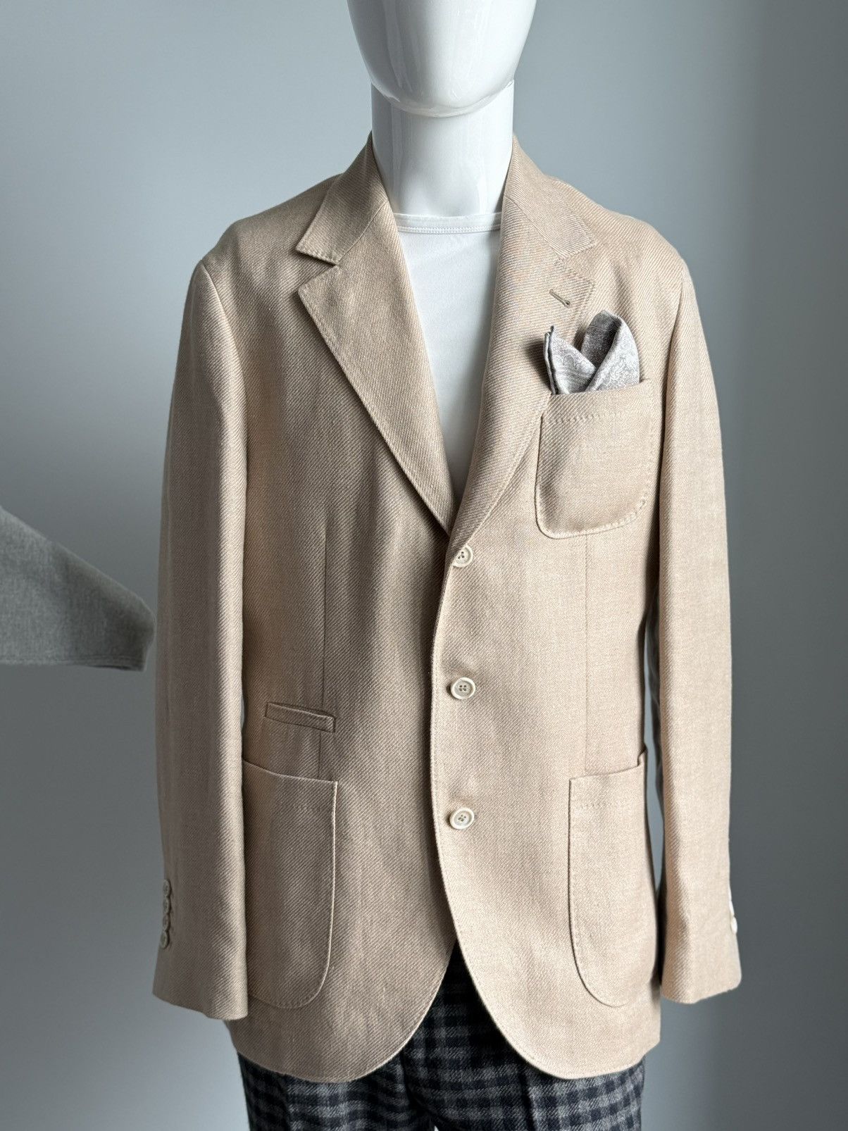 Brunello Cucinelli NWT Brunello Cucinelli Wool Linen Silk Beige Blazer Mens 50 Size 40R - 10 Thumbnail