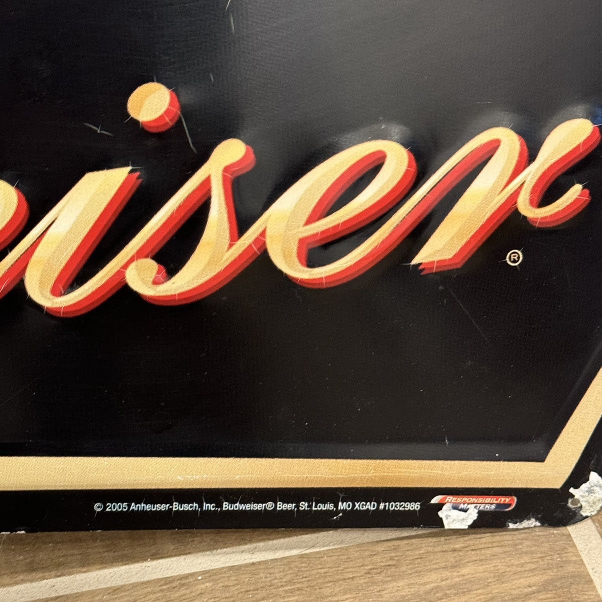 Budweiser × Vintage 2005 Budweiser Bowtie |31x10in| Beer Tin Bar Sign Man Cave Size ONE SIZE - 2 Thumbnail
