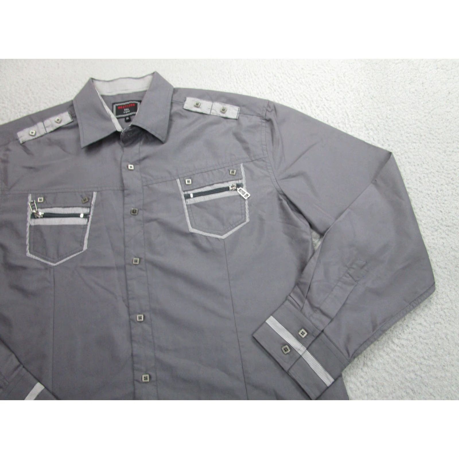 Epaulet Meztizos Shirt Mens XL Gray Long Sleeve Button Front Epaulet Zip Pockets Casual Size US XL / EU 56 / 4 - 2 Thumbnail