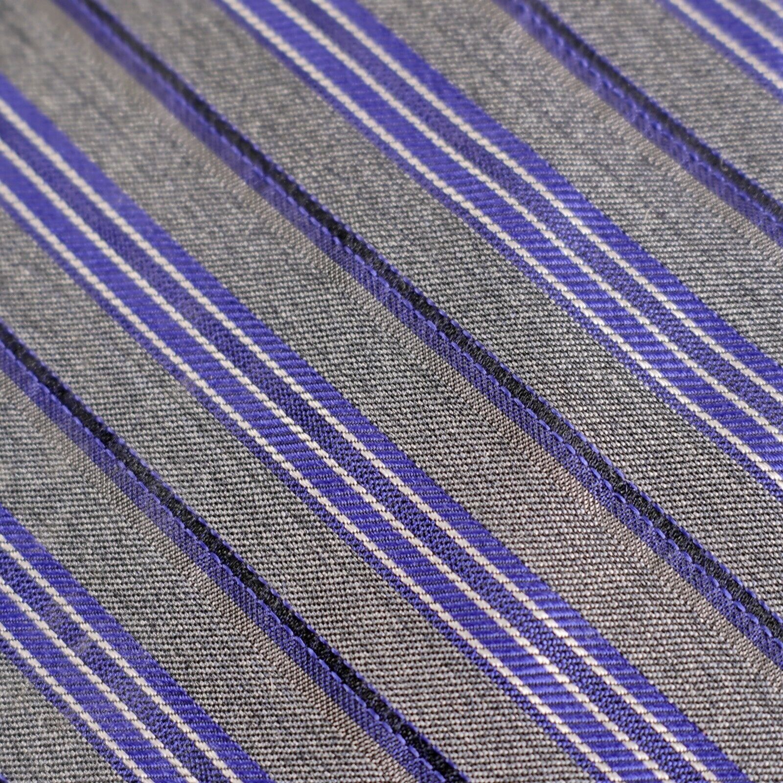 Calvin Klein Calvin Klein Gray Purple Striped Woven Silk Tie Size ONE SIZE - 2 Thumbnail