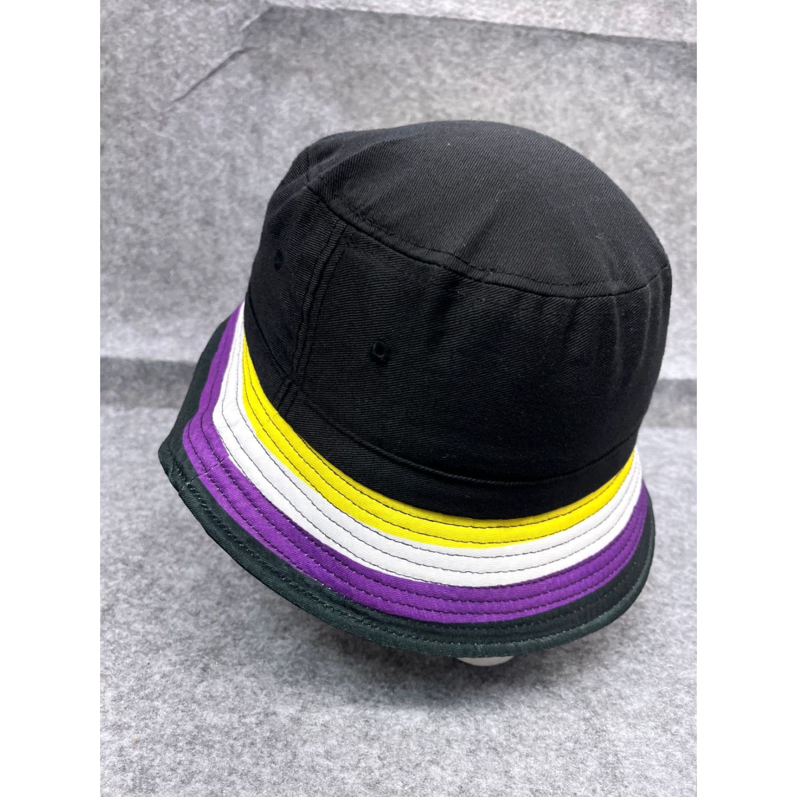 Vintage Heart Bucket Hat Women One Size Black Purple Yellow Stripe Polyester Camp Hike Size ONE SIZE - 5 Thumbnail