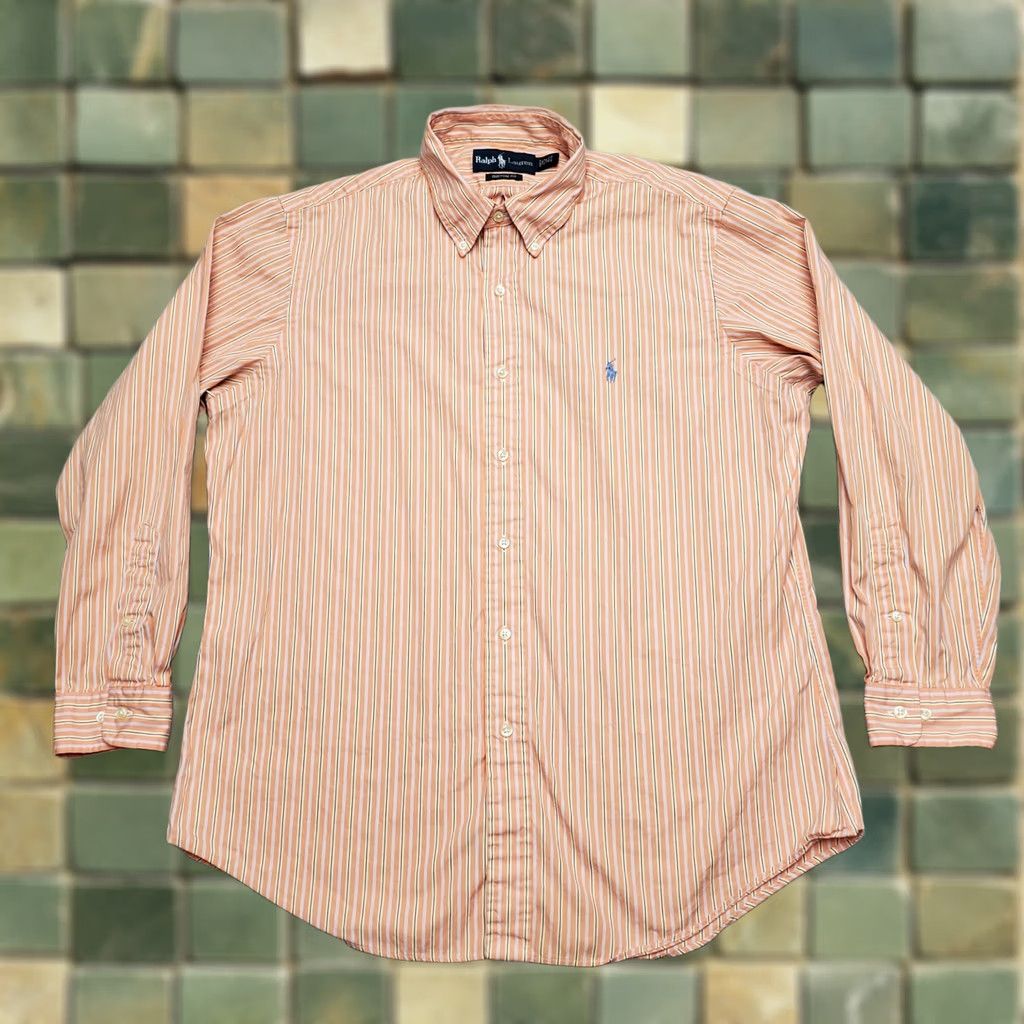 Ralph Lauren Ralph Lauren Shirt Men 16.5 Salmon Striped Classic Fit Long Sleeve Pony Casual Size US XL / EU 56 / 4 - 1 Thumbnail