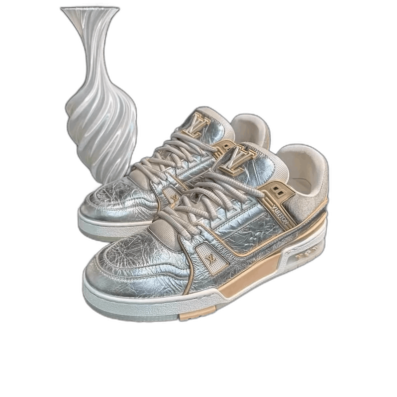 Louis Vuitton Silver Trainer Sneakers with Golden Accents-yf Size US 8.5 / EU 41-42 - 1 Thumbnail