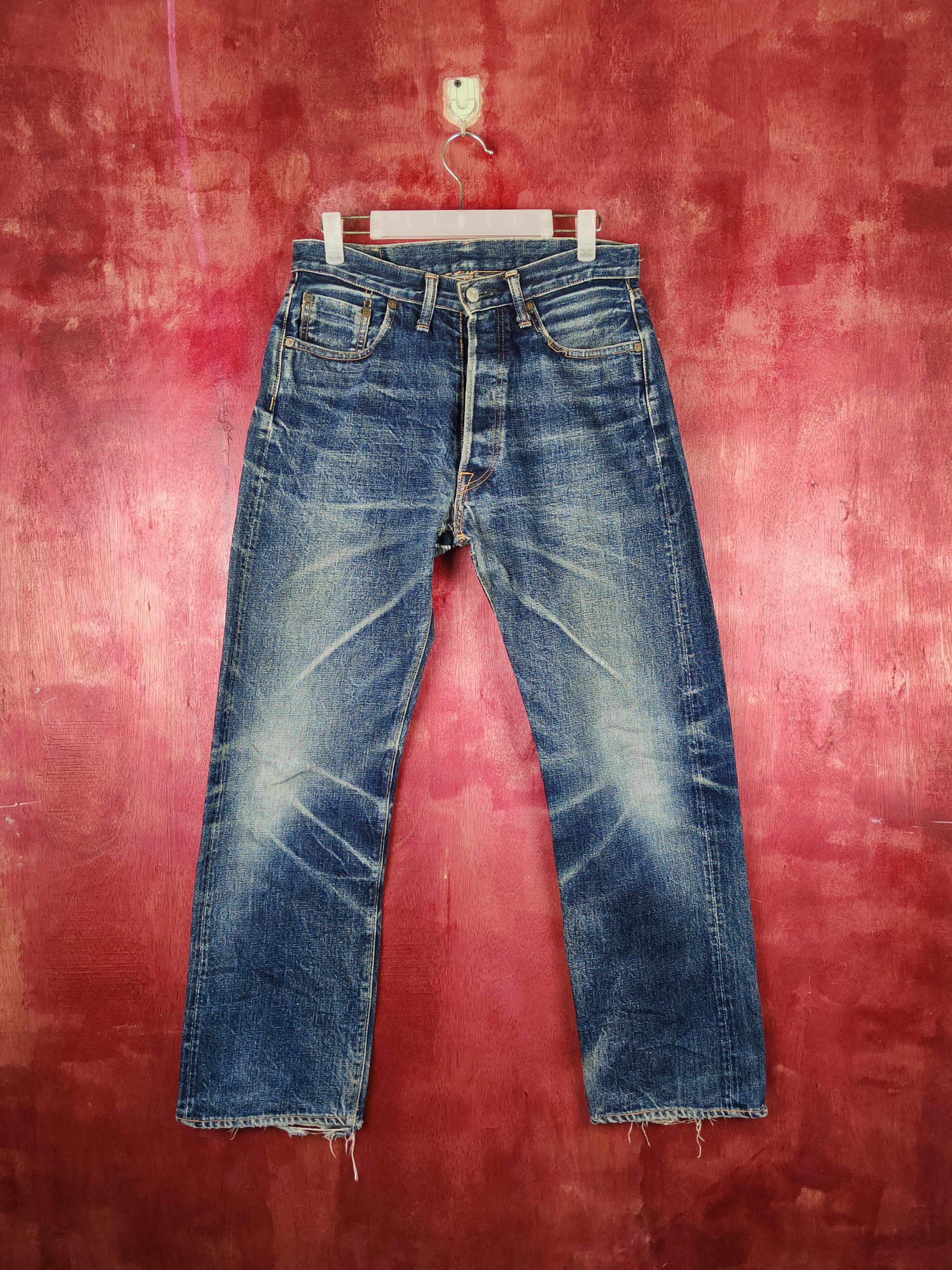 image of Denime Japan Vintage Distressed Ripped Jeans S1705 in Dark Blue Denim, Men's (Size 31)